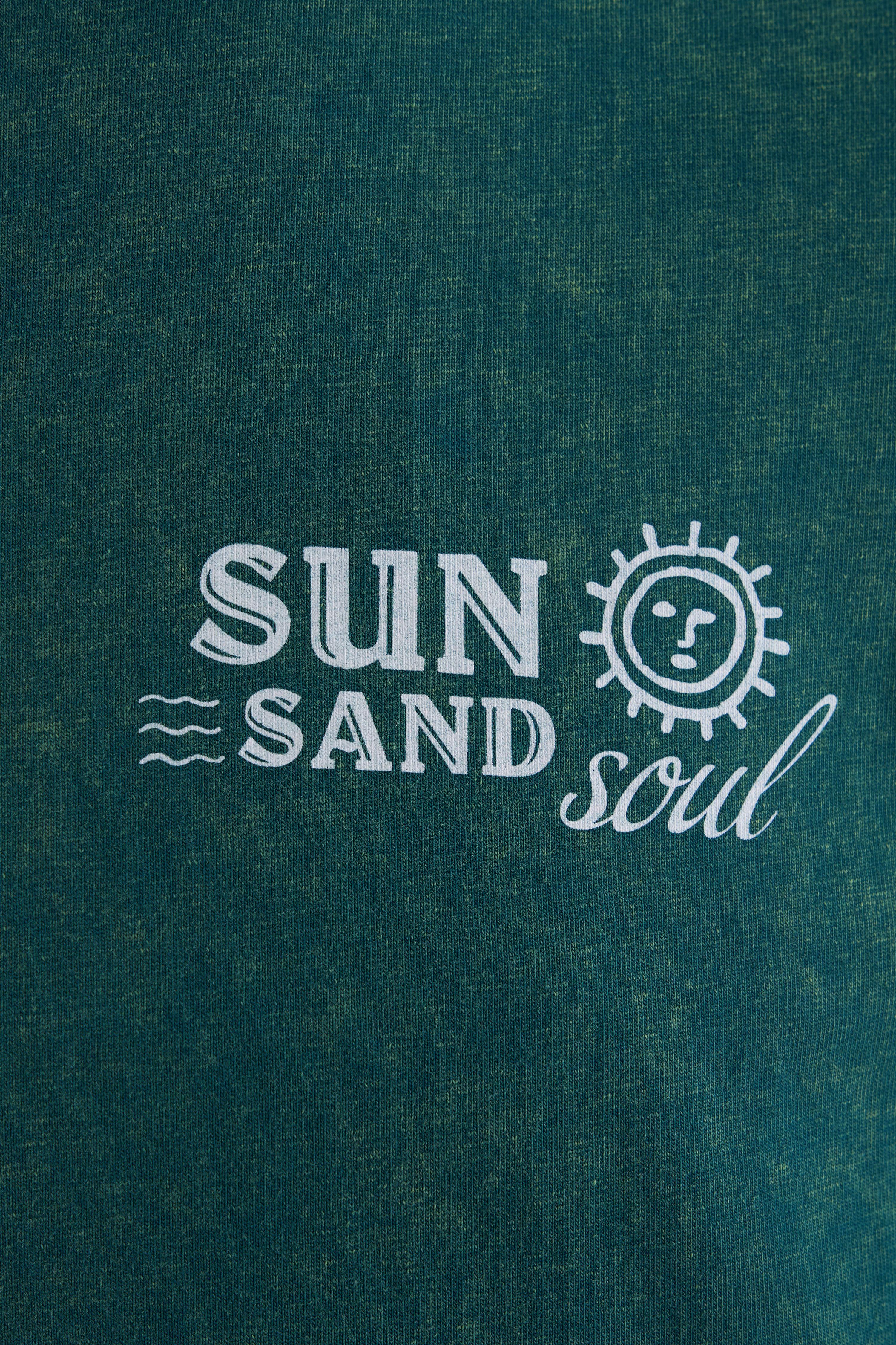 Sun Sand Soul Oil Green Yıkamalı Oversize Tshirt