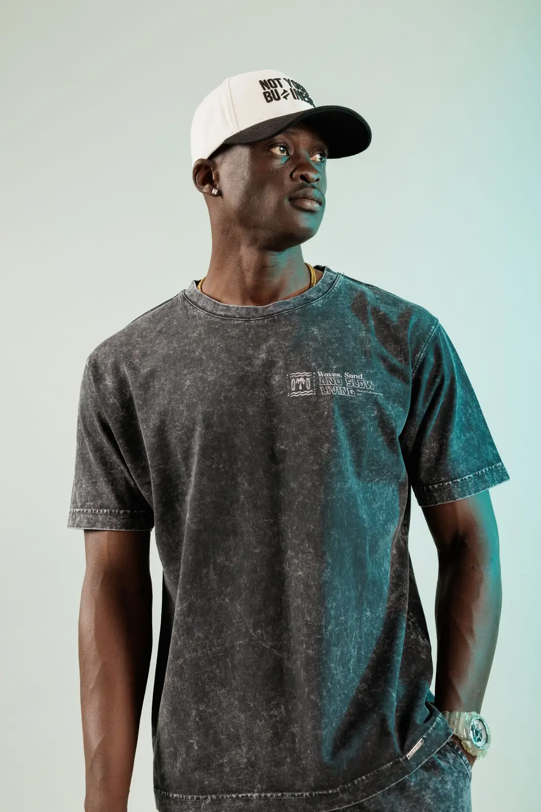 Waves and Sand Dark Black Yıkamalı Oversize Tshirt