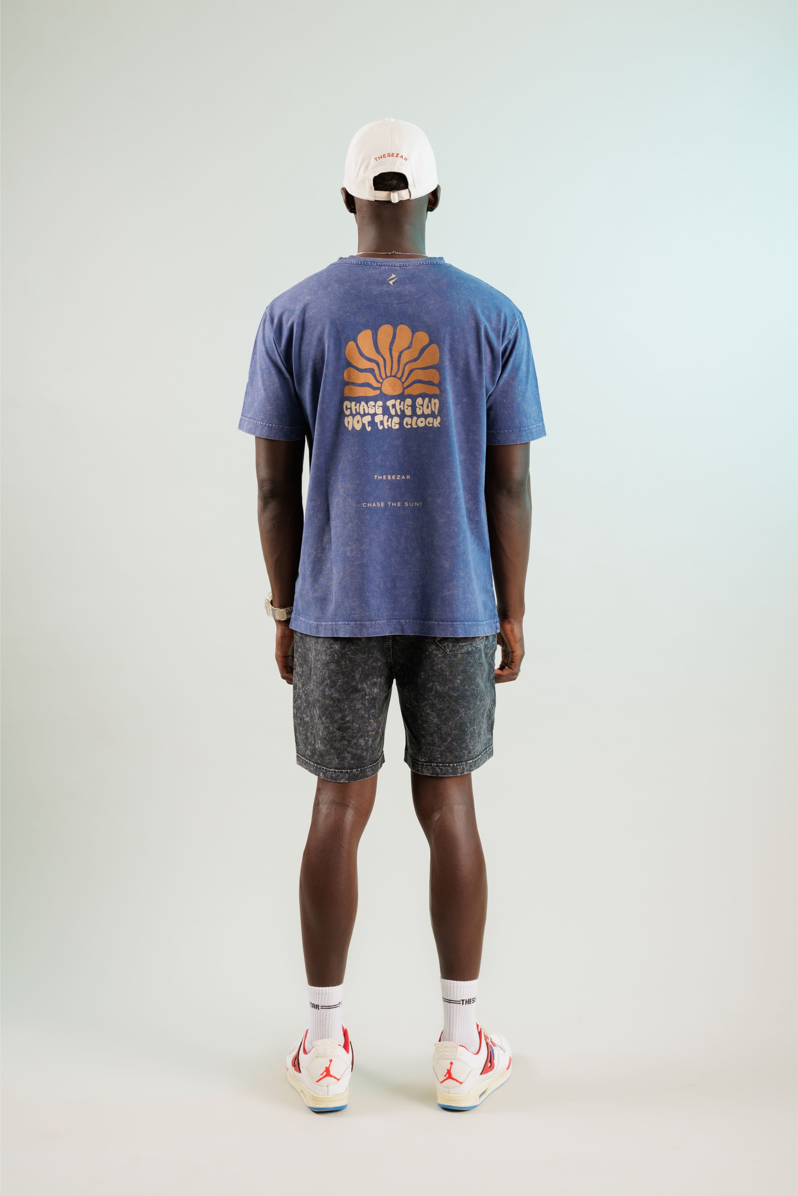 Chase The Sun Midnight Blue Yıkamalı Oversize Tshirt