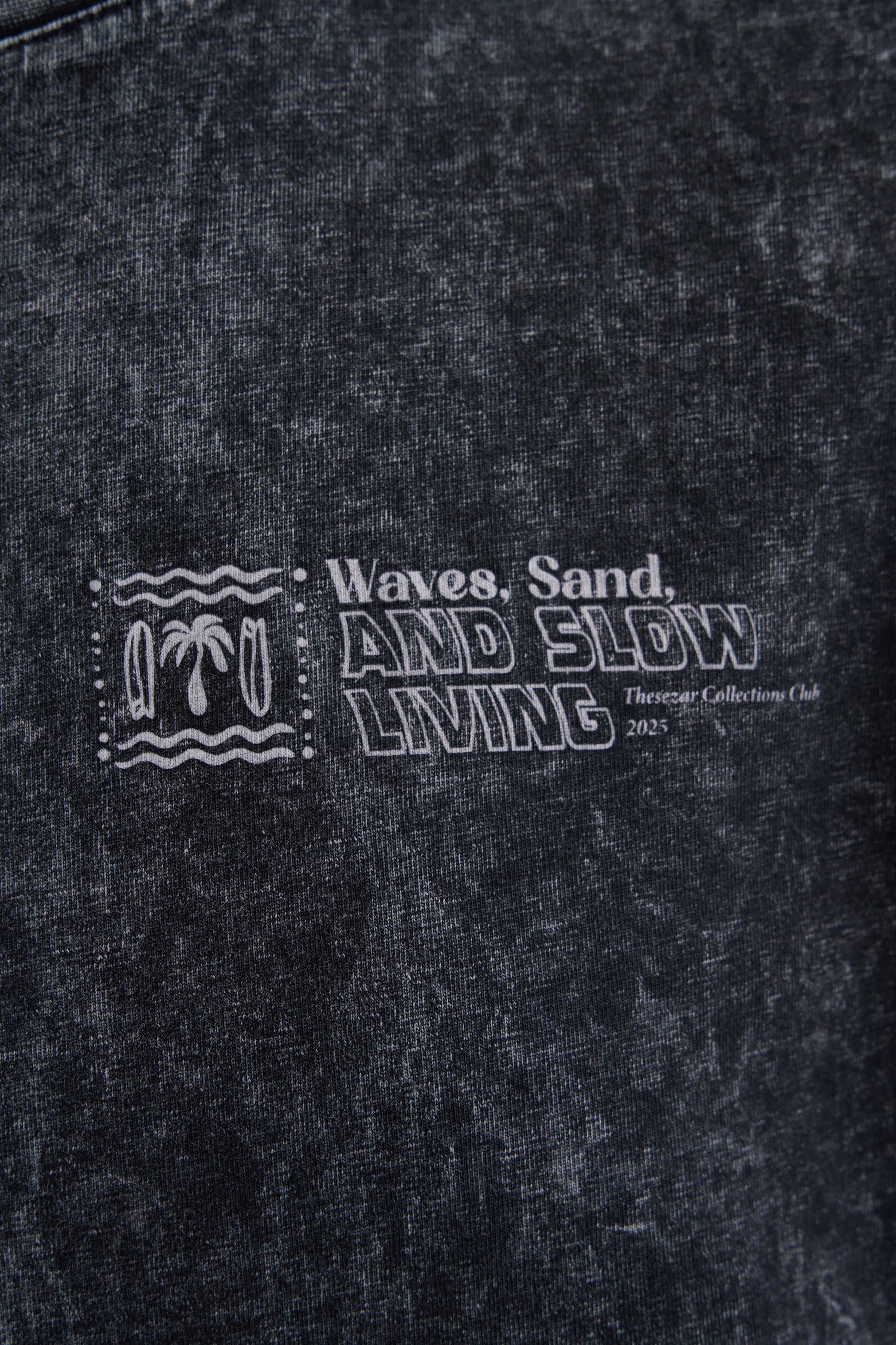Waves and Sand Dark Black Yıkamalı Oversize Tshirt