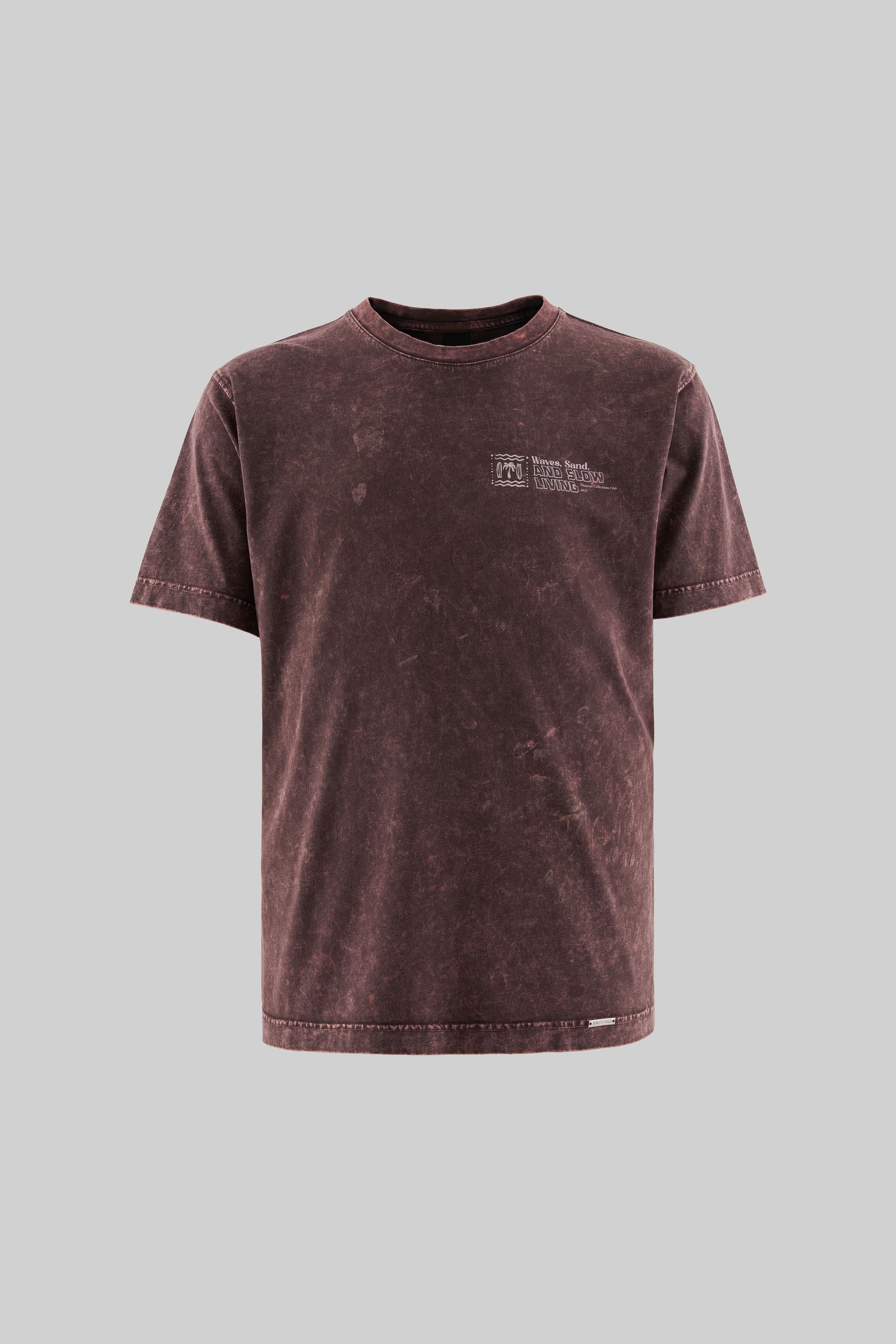 Waves and Sand Oak Coffee Yıkamalı Oversize Tshirt
