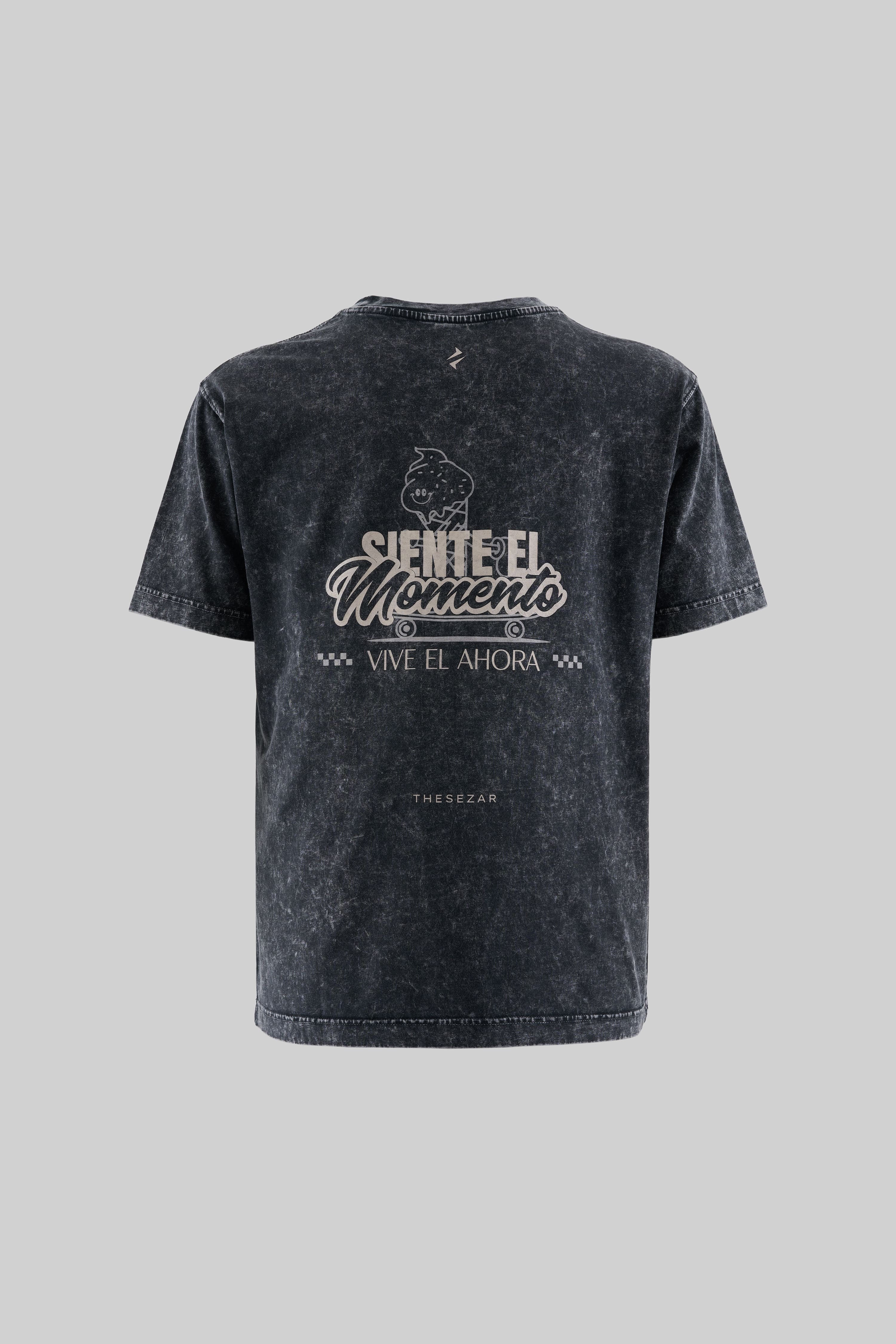 Siente El Momento Dark Black Yıkamalı Oversize Tshirt