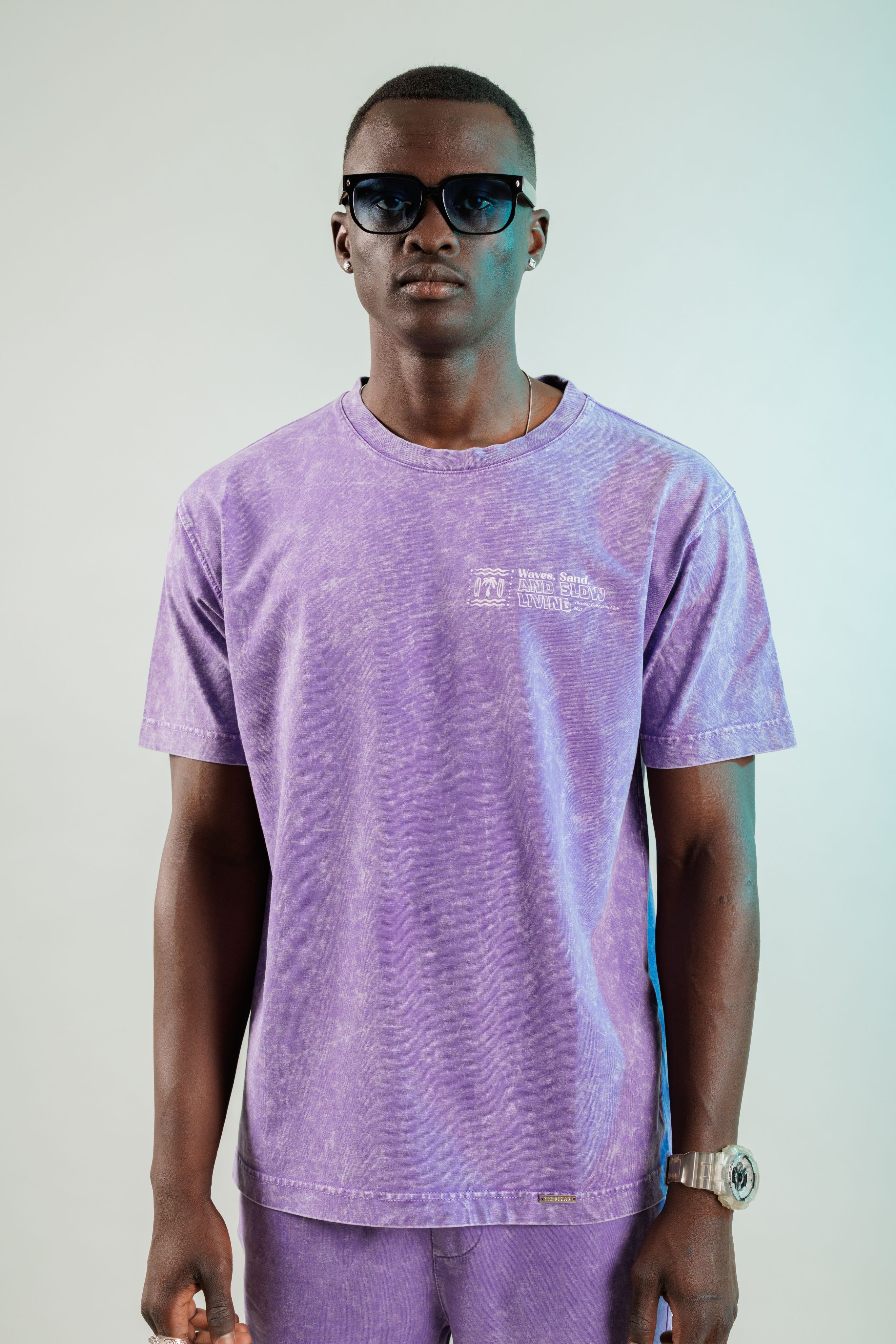 Waves and Sand New Purple Yıkamalı Oversize Tshirt