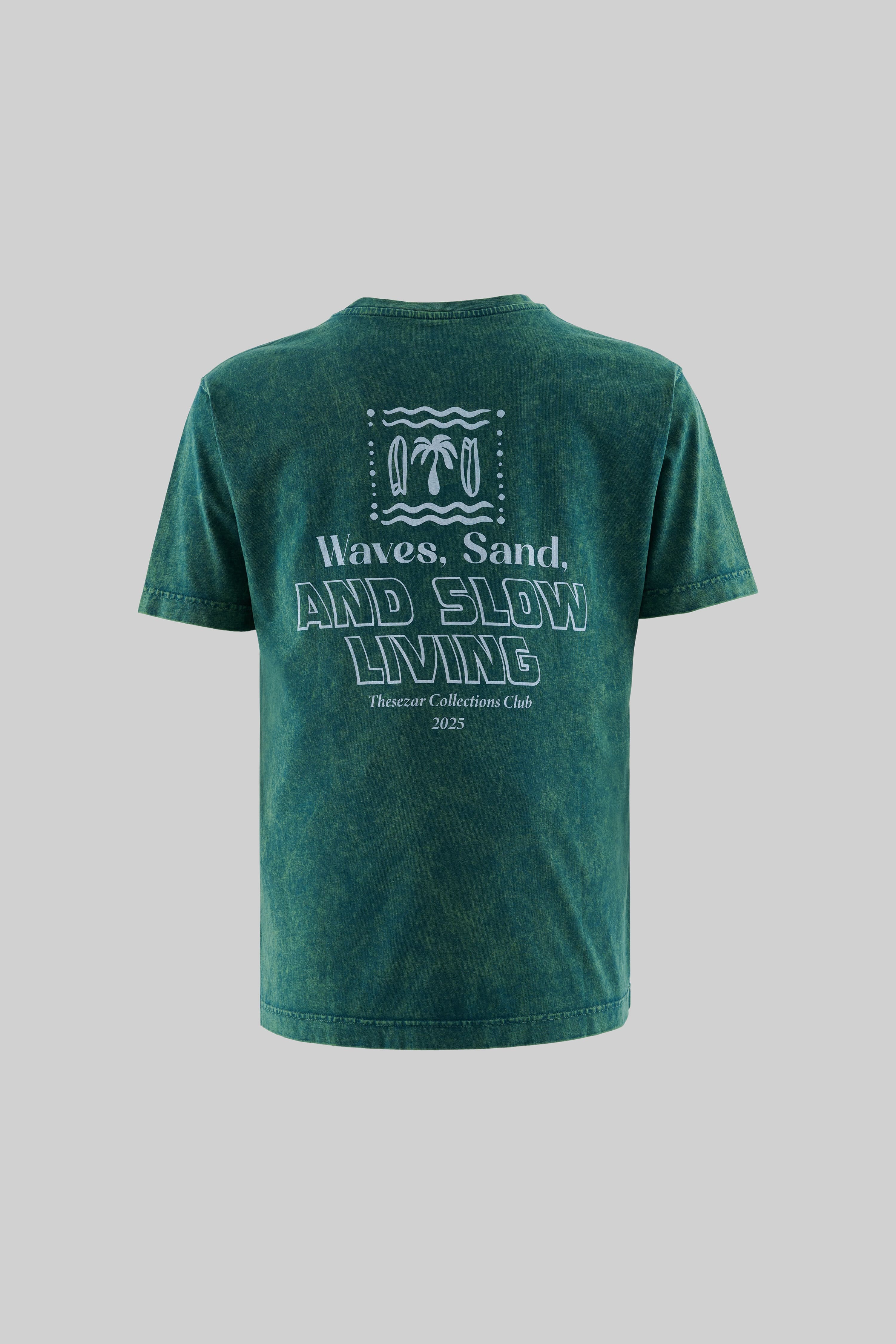 Waves and Sand Oil Green Yıkamalı Oversize Tshirt