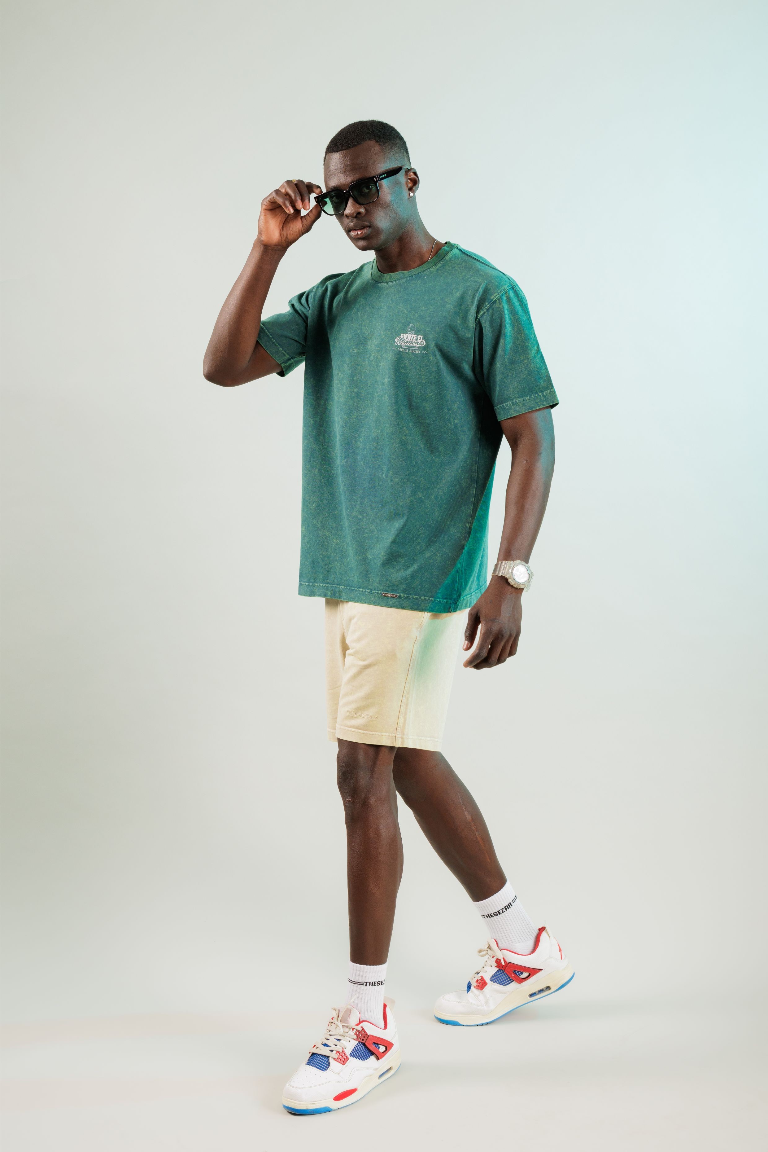 Siente El Momento Oil Green Yıkamalı Oversize Tshirt