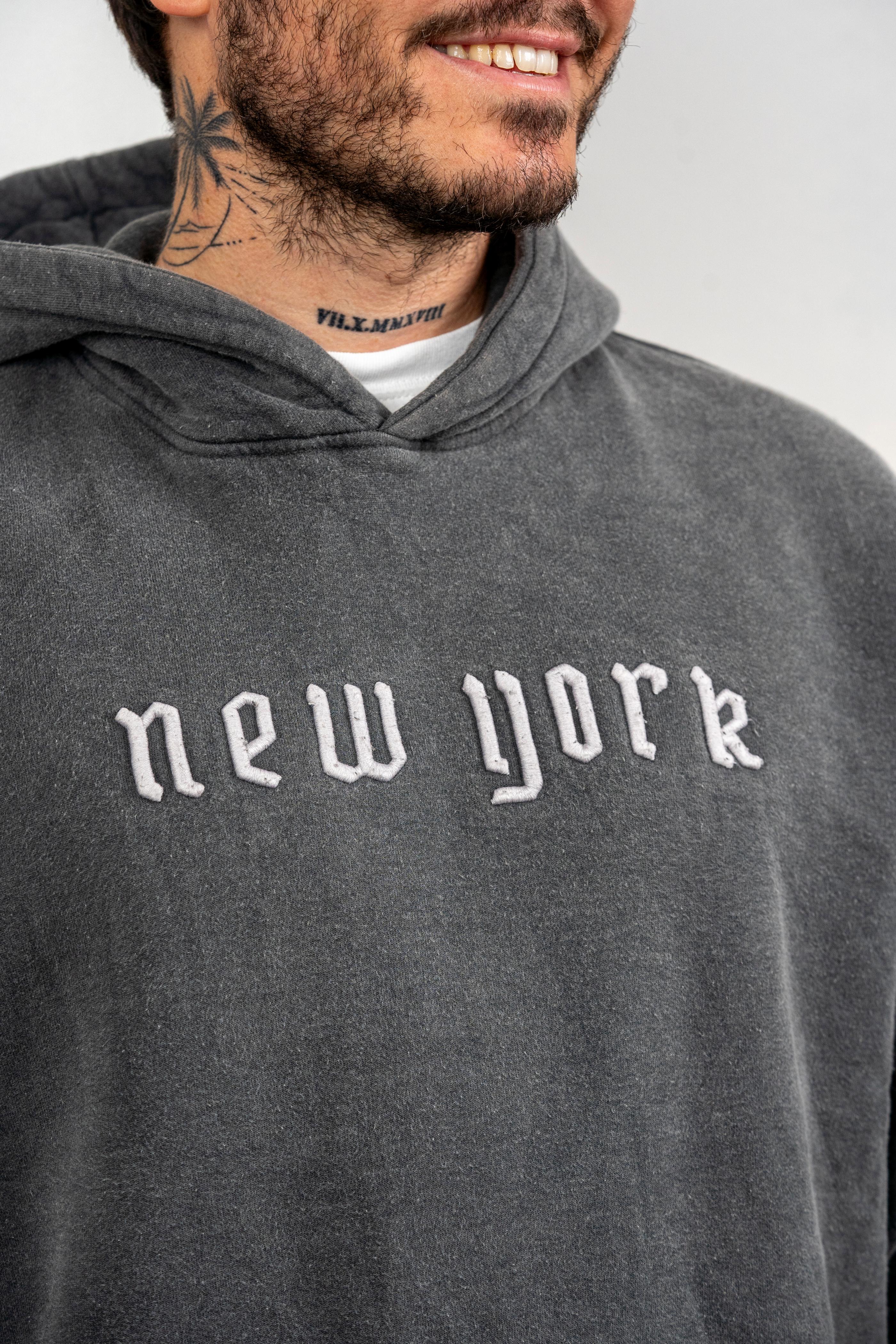 Bendigo Yıkamalı Şardonlu New York Hoodie Füme