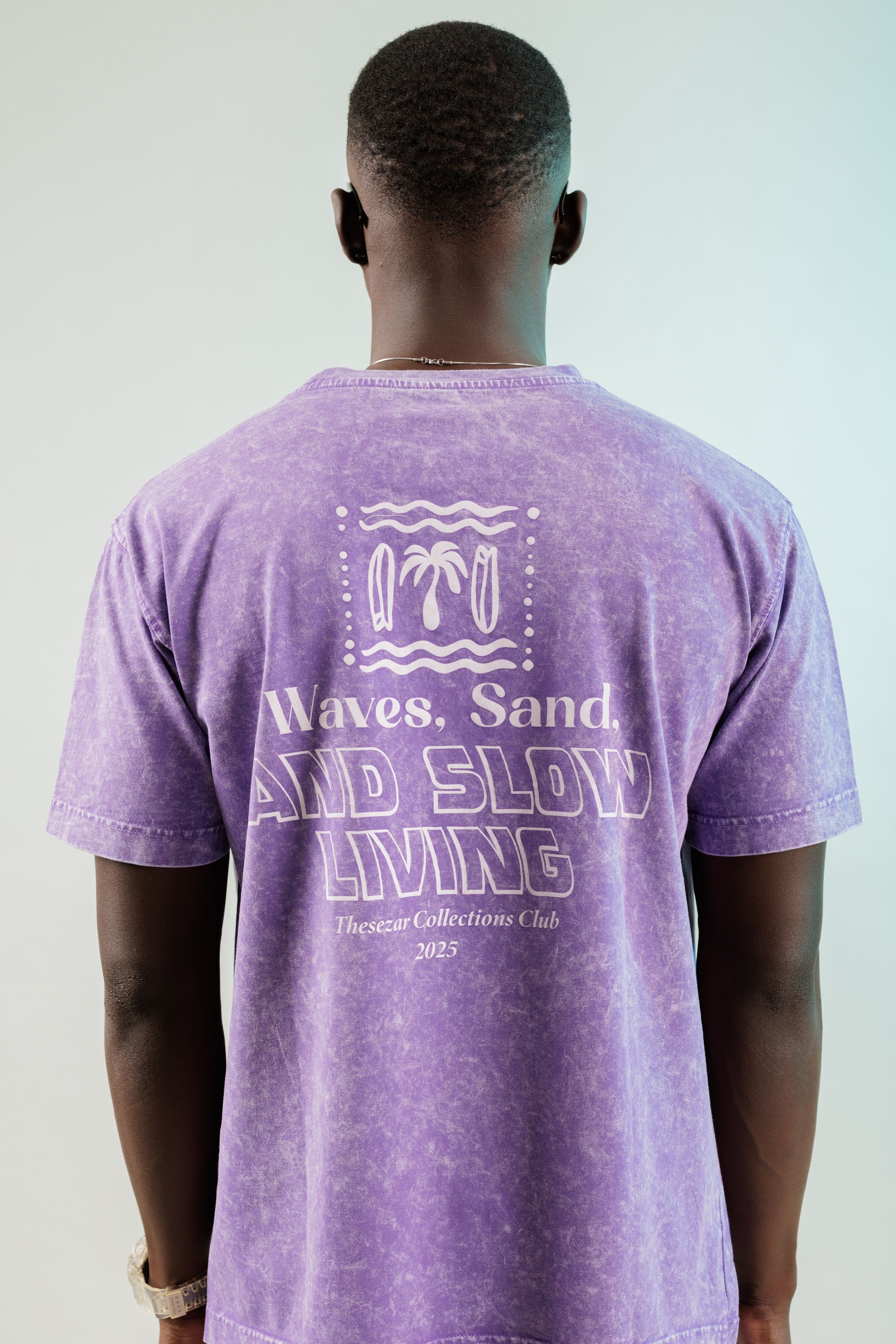 Waves and Sand New Purple Yıkamalı Oversize Tshirt