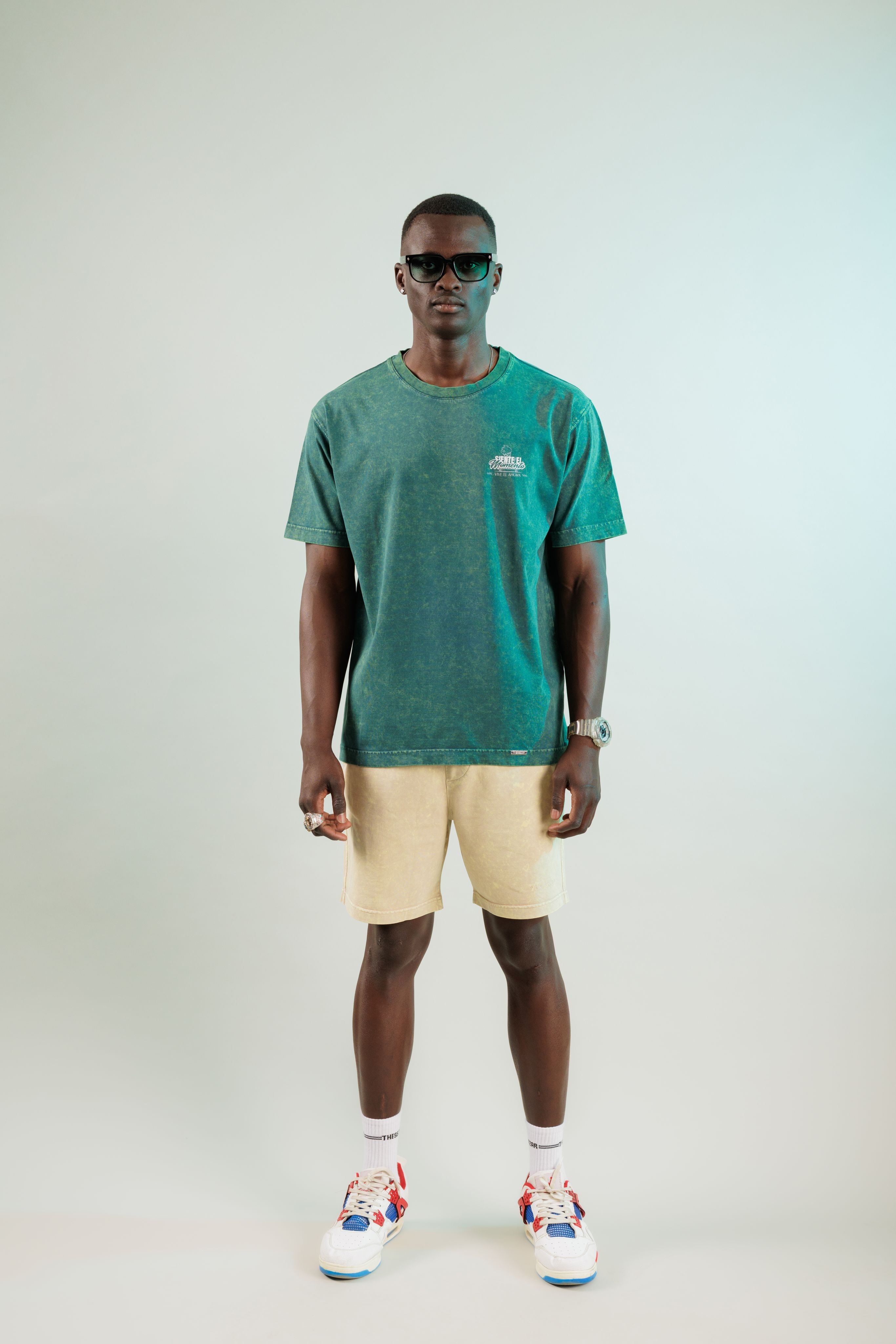 Siente El Momento Oil Green Yıkamalı Oversize Tshirt