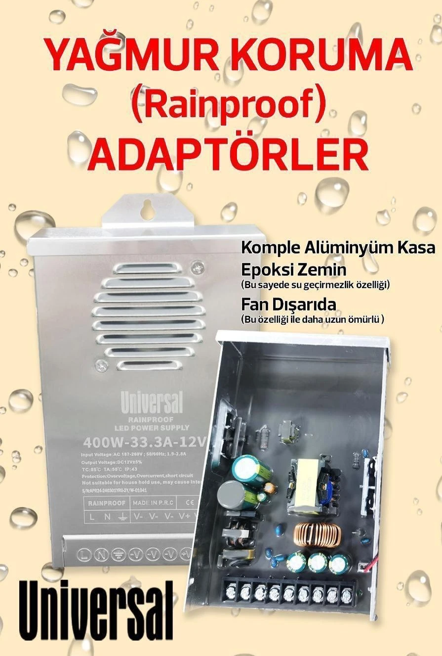 Güç Kaynağı Rainproff 12 Volt 400W 33Amp. Yağmur Korumalı Pluss Serisi