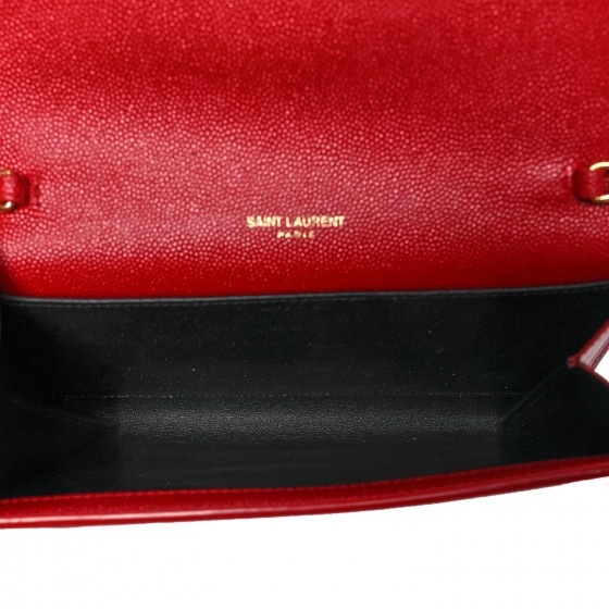 Saint Laurent Grain De Poudre Uptown Chain Wallet Red