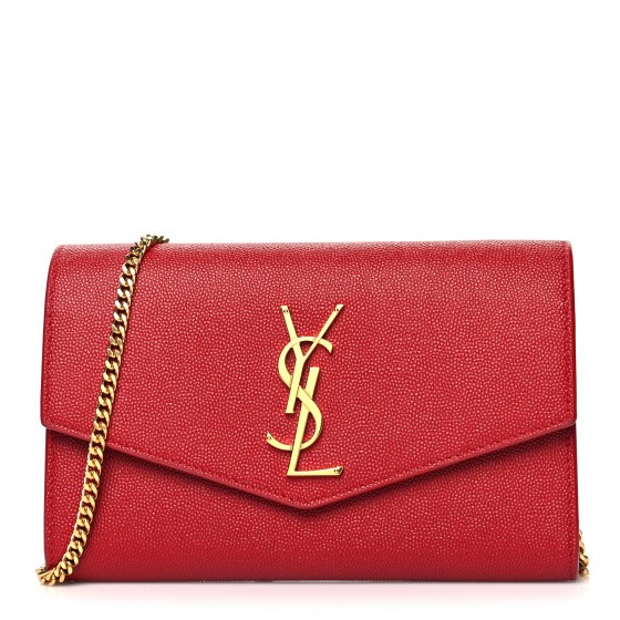 Saint Laurent Grain De Poudre Uptown Chain Wallet Red