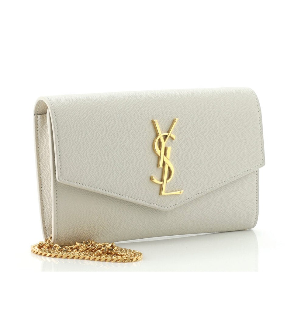 SAINT LAURENT  Grain De Poudre Monogram Uptown Chain Wallet Crema Soft