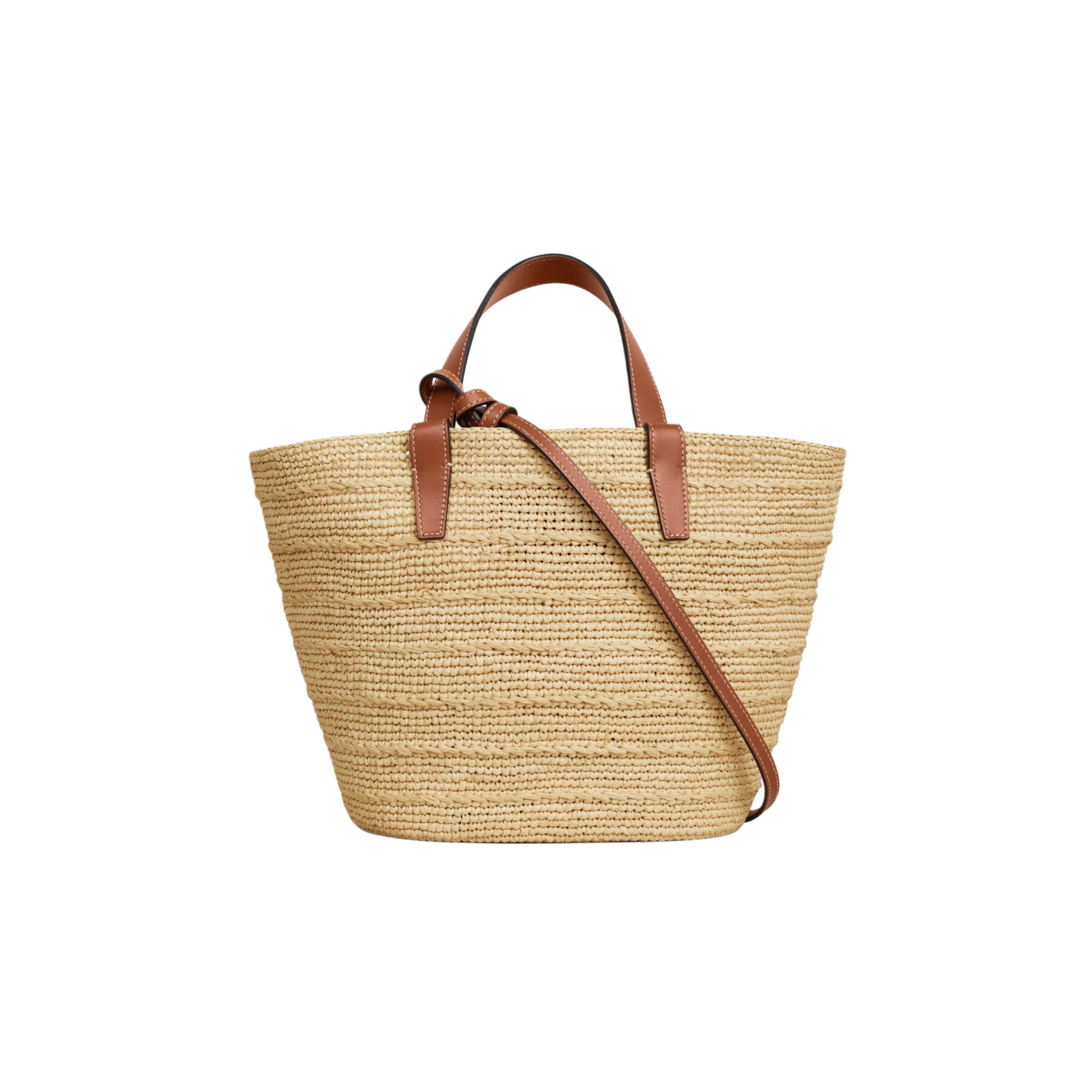 CELINE TEEN SUPPLE CELINE CLASSIC PANIER IN RAFFIA AND CALFSKIN