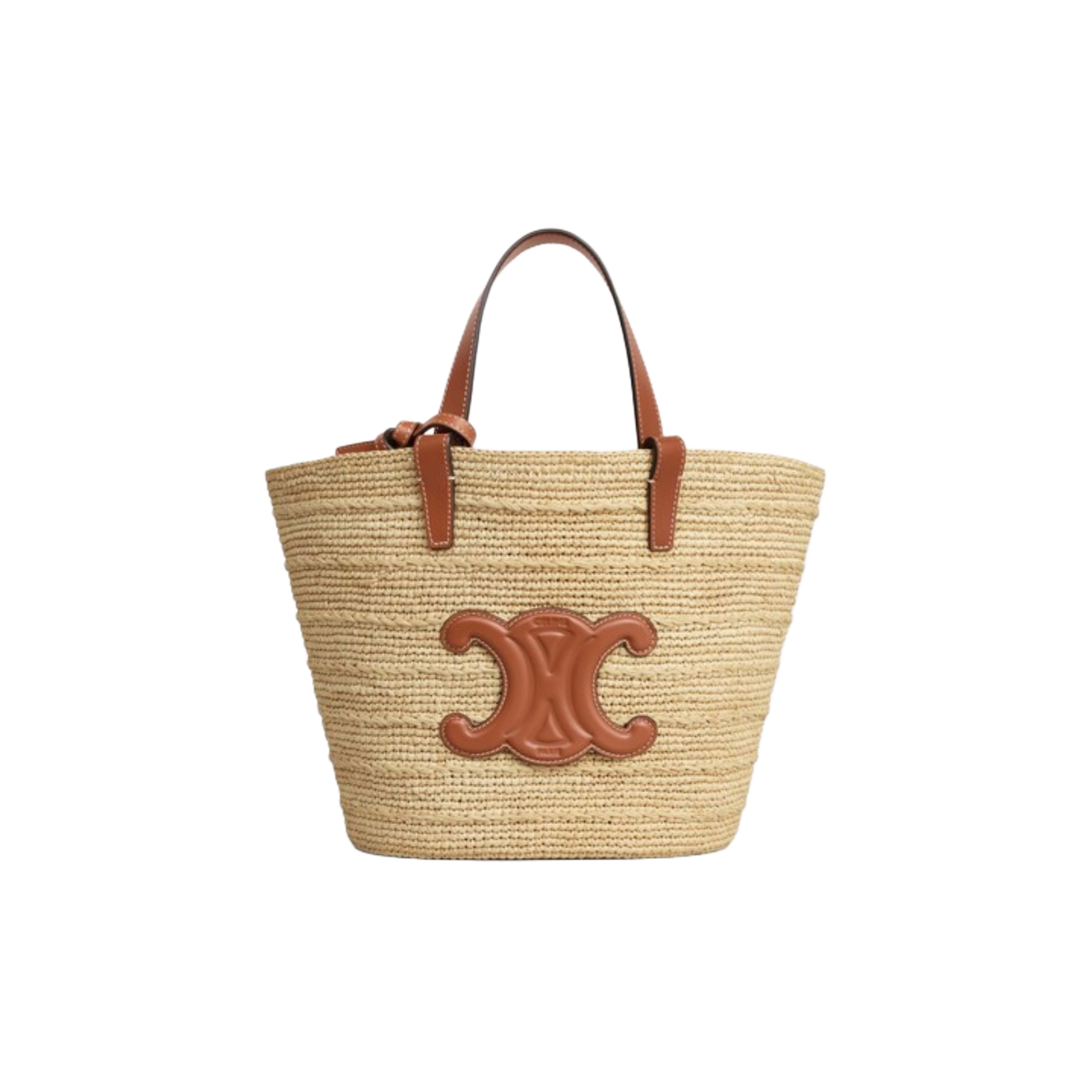 CELINE TEEN SUPPLE CELINE CLASSIC PANIER IN RAFFIA AND CALFSKIN