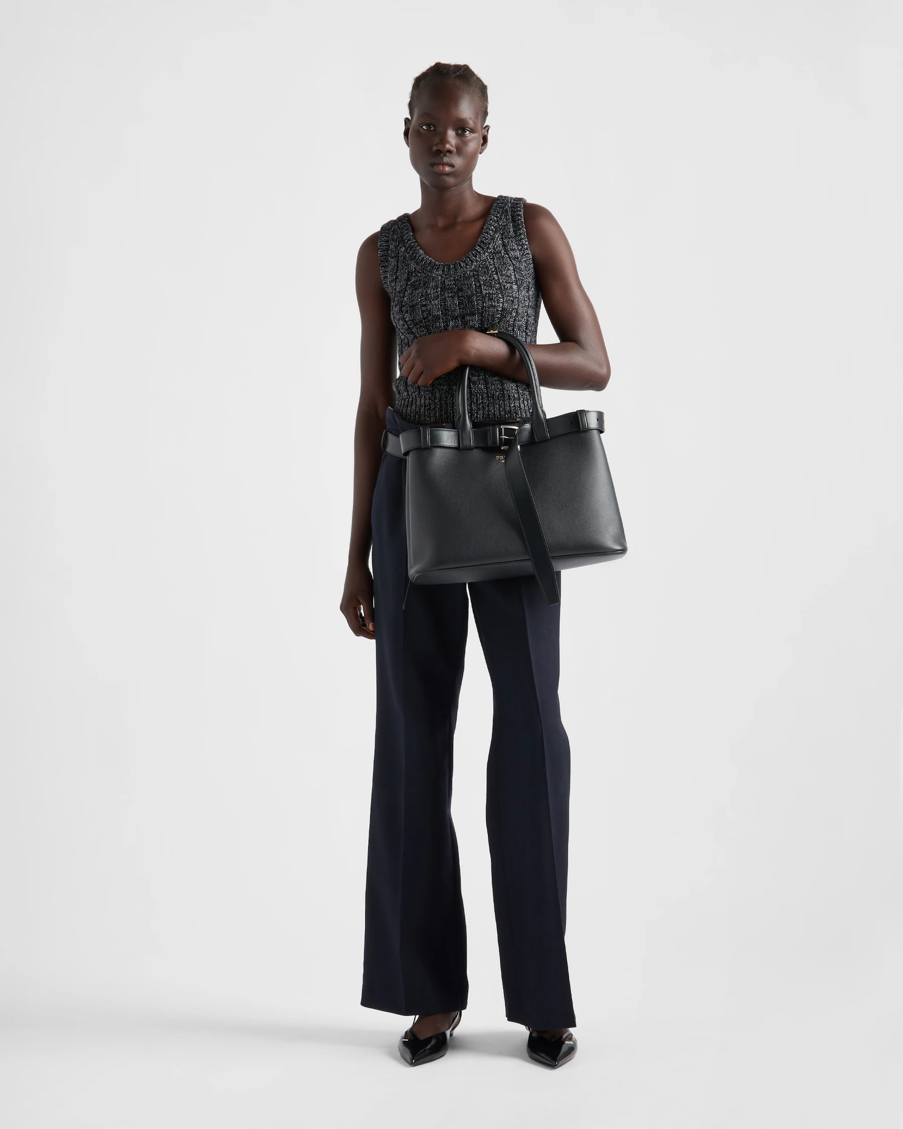 Prada Buckle large leather handbag with belt