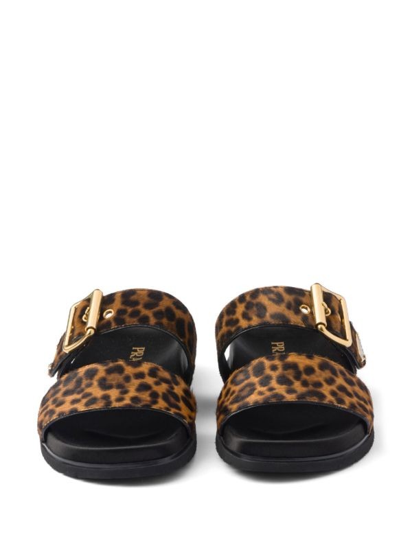  Prada triangle-logo animal-print sandals
