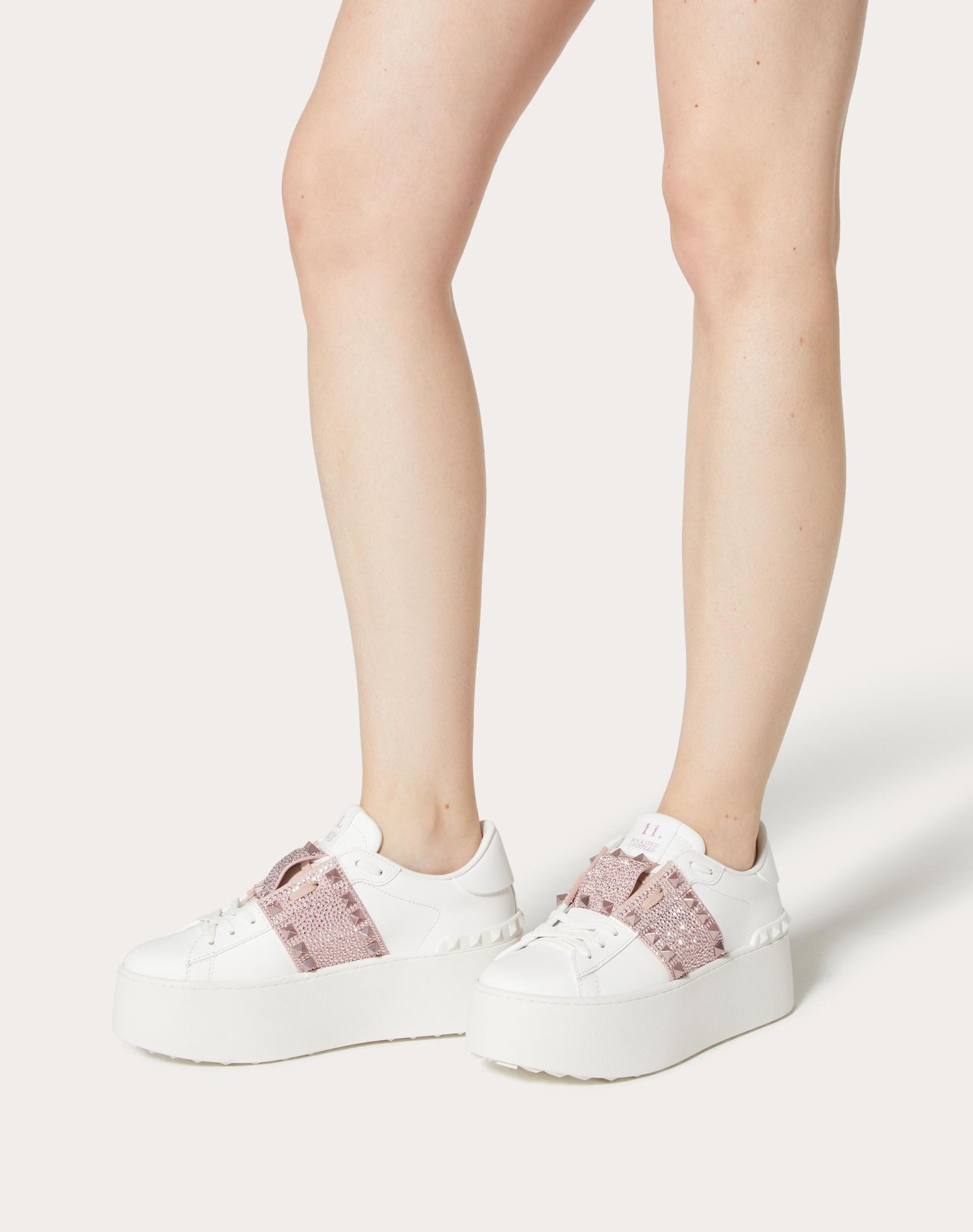 VALENTINO FLATFORM ROCKSTUD UNTITLED SNEAKER IN CALFSKIN WITH MICRO STUDS
