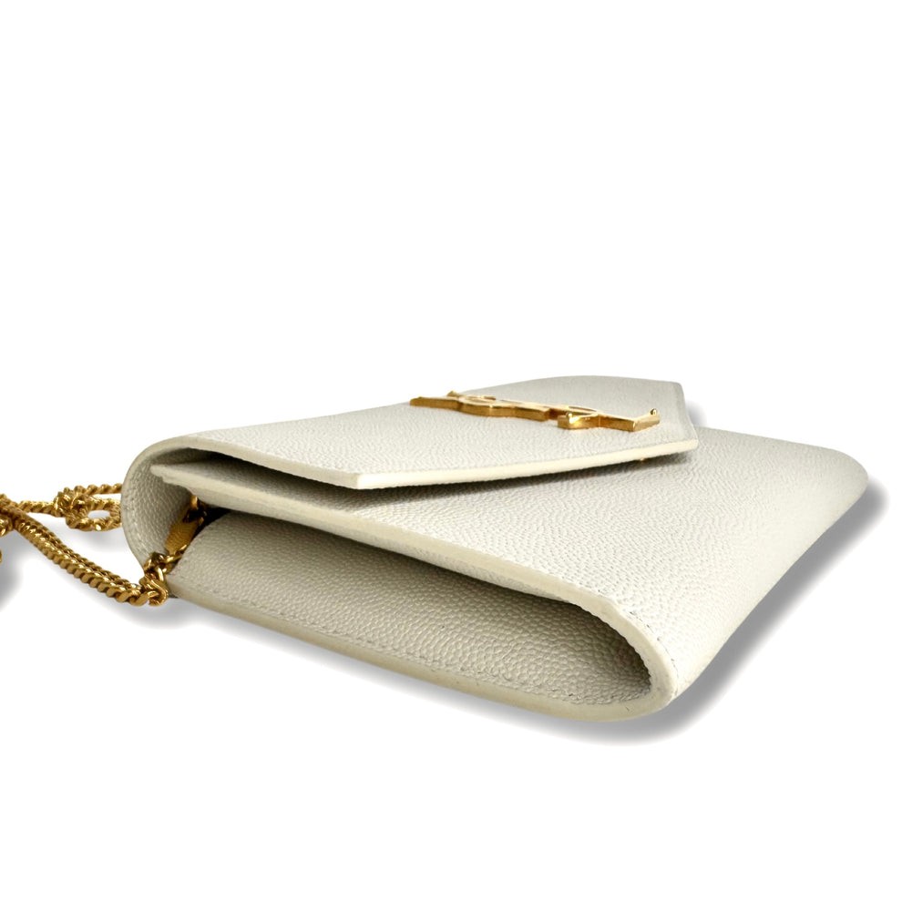 SAINT LAURENT  Grain De Poudre Monogram Uptown Chain Wallet Crema Soft