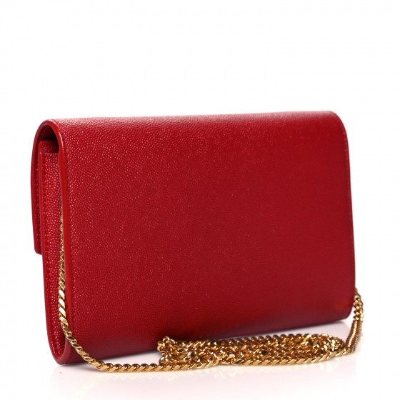 Saint Laurent Grain De Poudre Uptown Chain Wallet Red