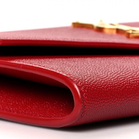 Saint Laurent Grain De Poudre Uptown Chain Wallet Red