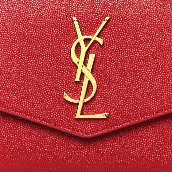 Saint Laurent Grain De Poudre Uptown Chain Wallet Red