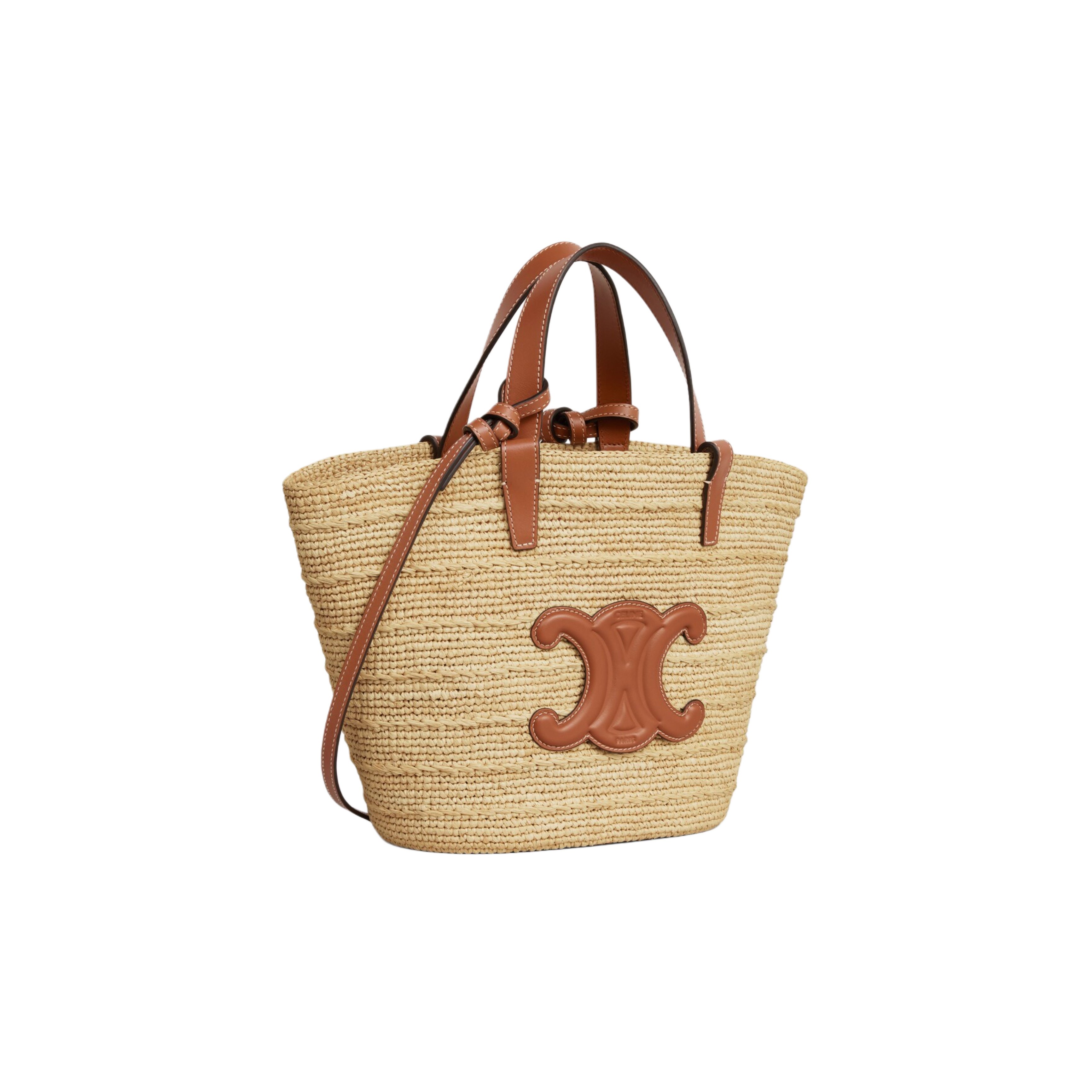 CELINE TEEN SUPPLE CELINE CLASSIC PANIER IN RAFFIA AND CALFSKIN