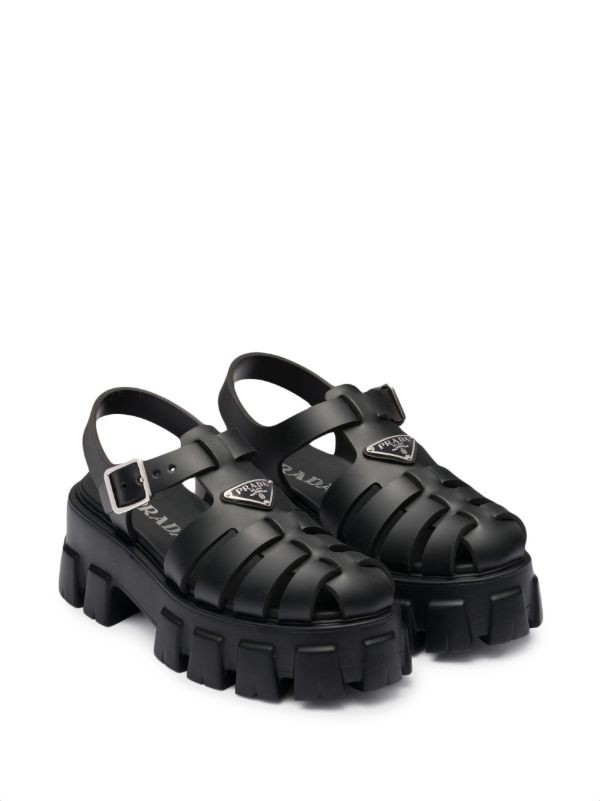  Prada 70mm Monolith caged rubber sandals