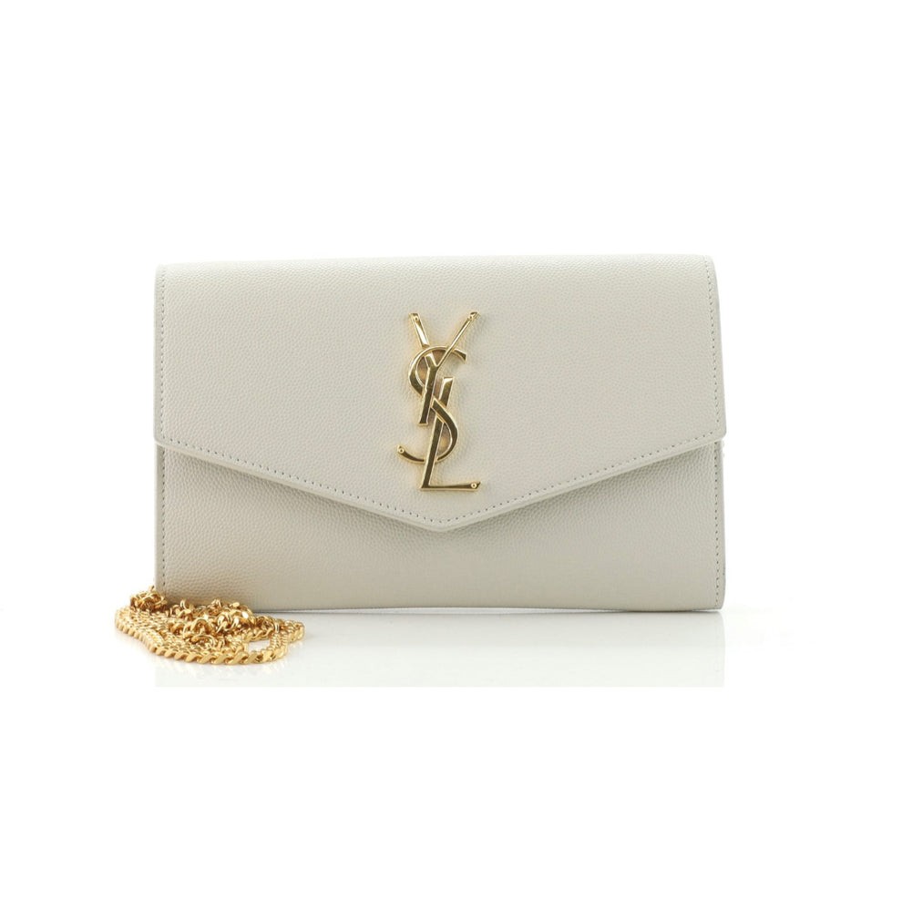 SAINT LAURENT  Grain De Poudre Monogram Uptown Chain Wallet Crema Soft