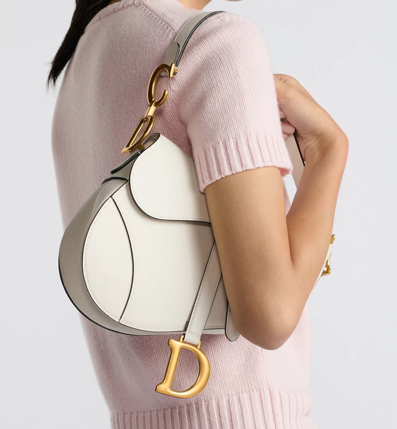 Christian Dior Saddle Bag with Strap Latte Grained Calfskin