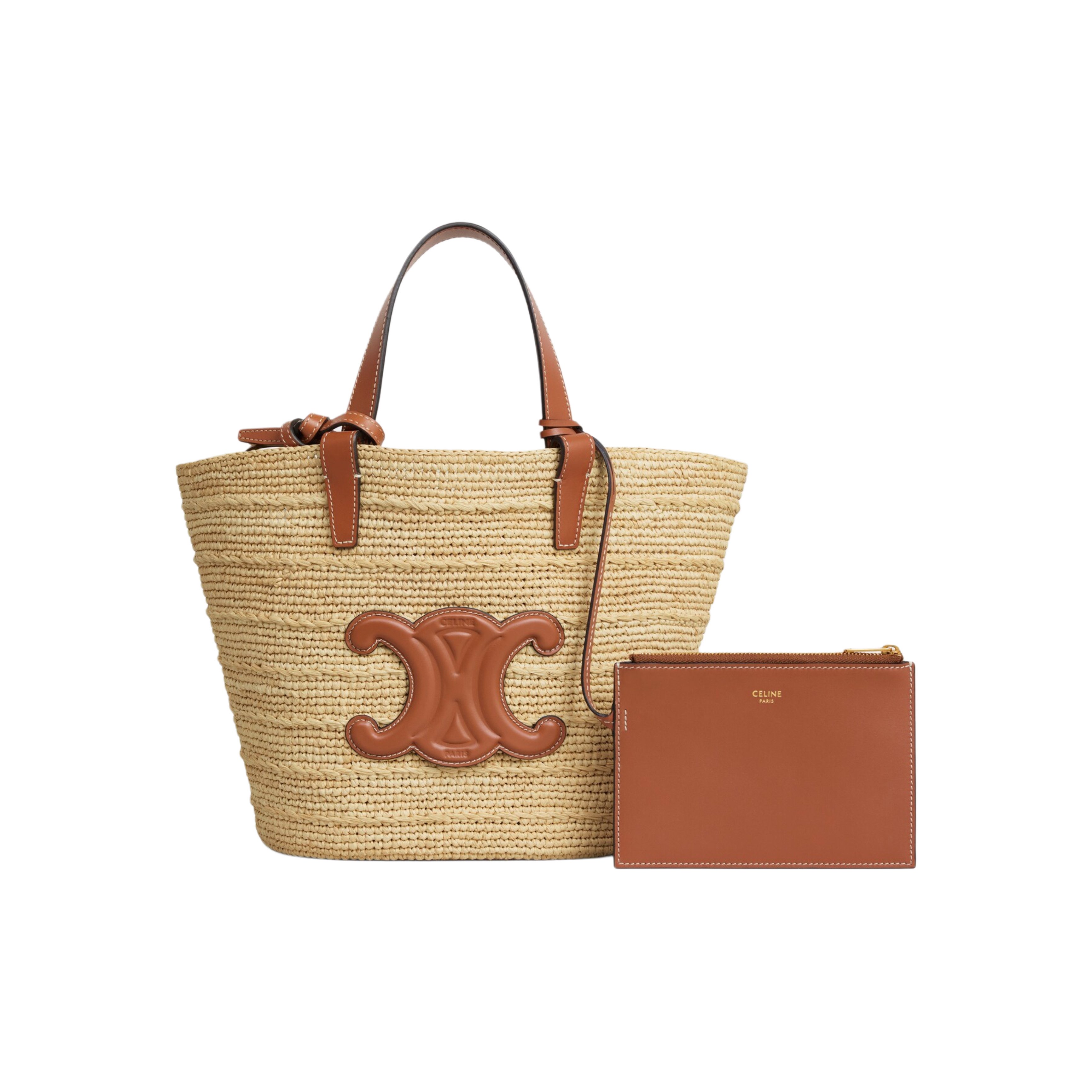 CELINE TEEN SUPPLE CELINE CLASSIC PANIER IN RAFFIA AND CALFSKIN