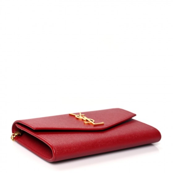 Saint Laurent Grain De Poudre Uptown Chain Wallet Red