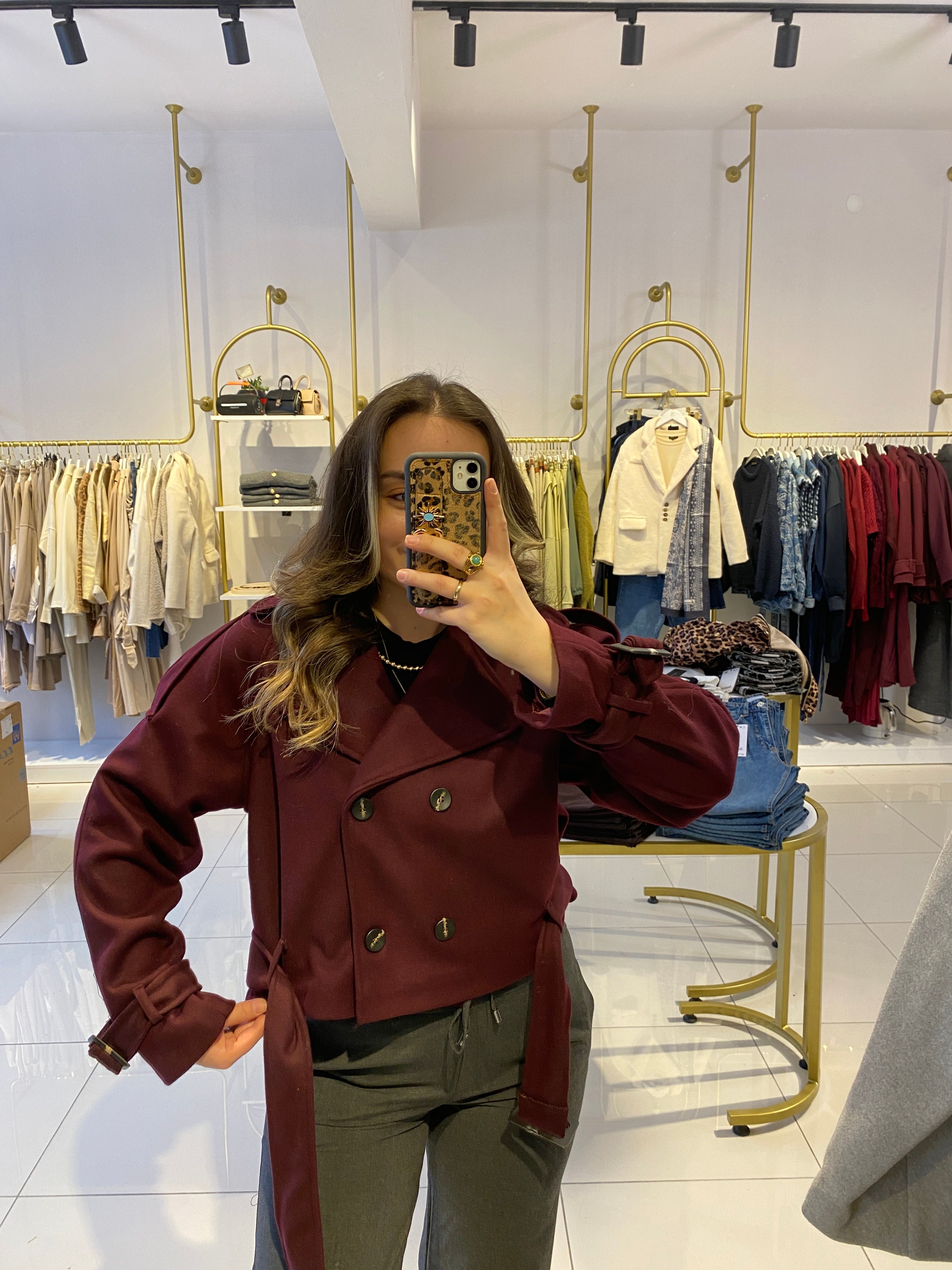 Bordo Kısa Kaşe Kaban 