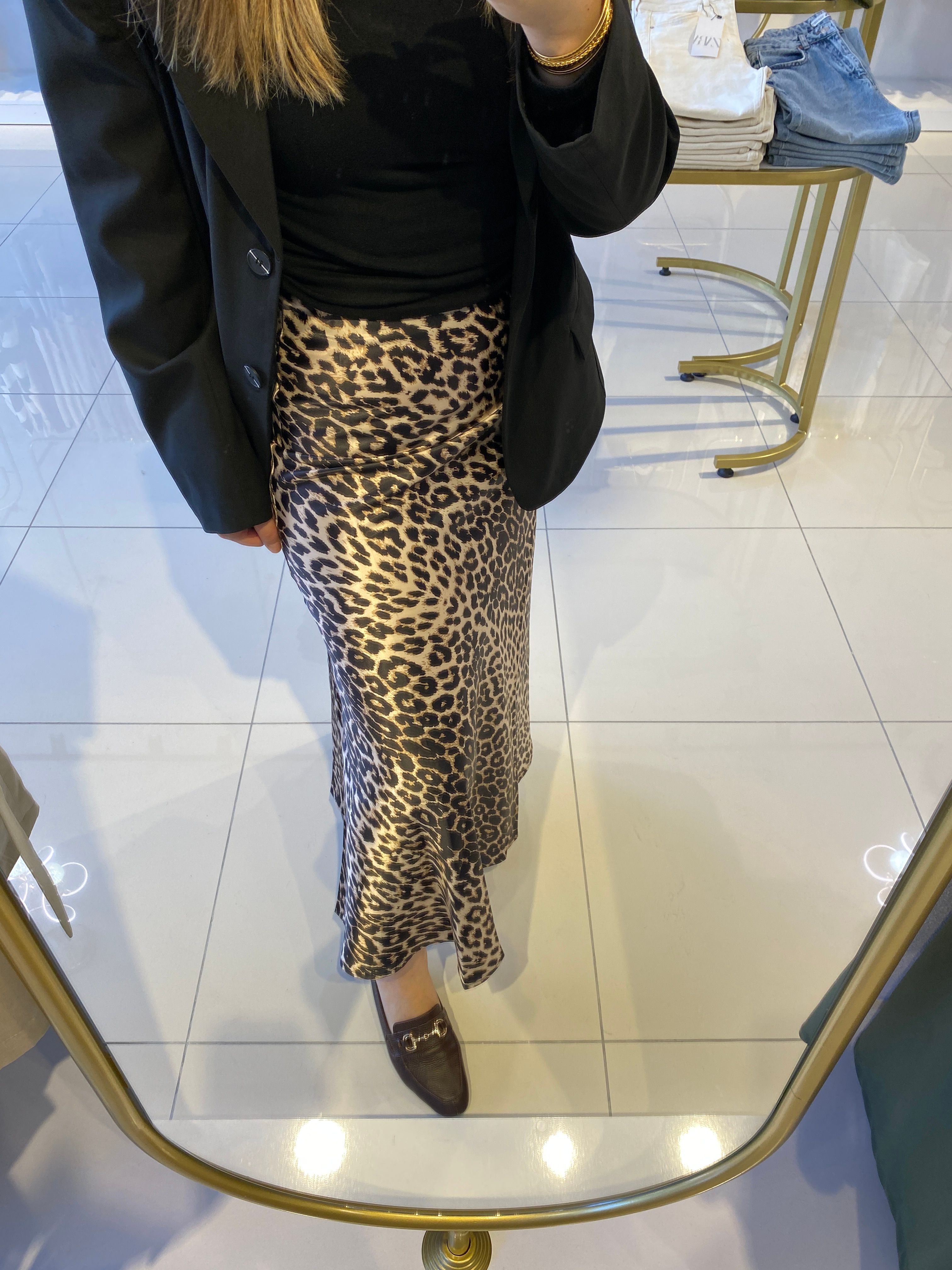 Leopar Desen Saten Etek