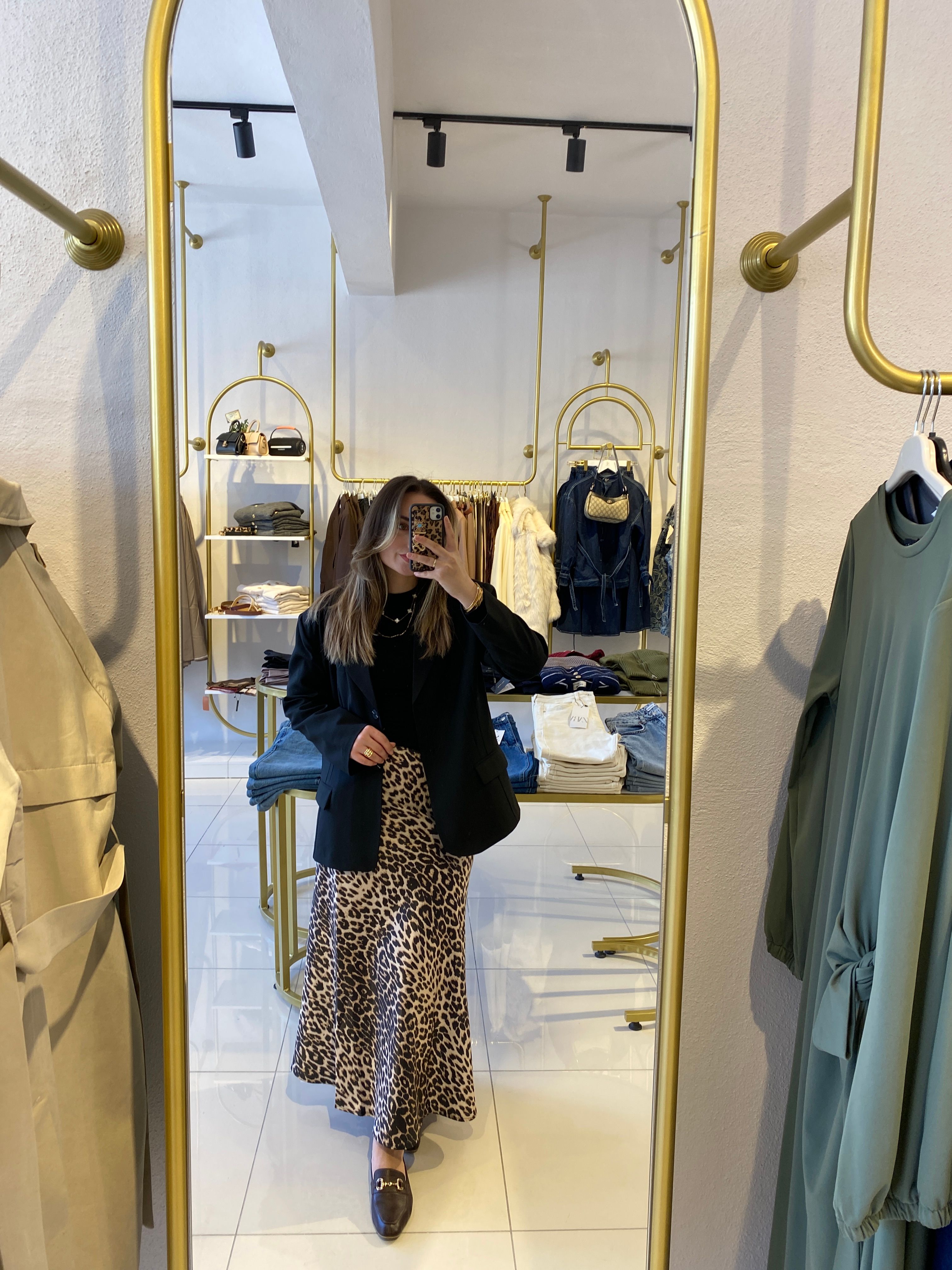 Leopar Desen Saten Etek