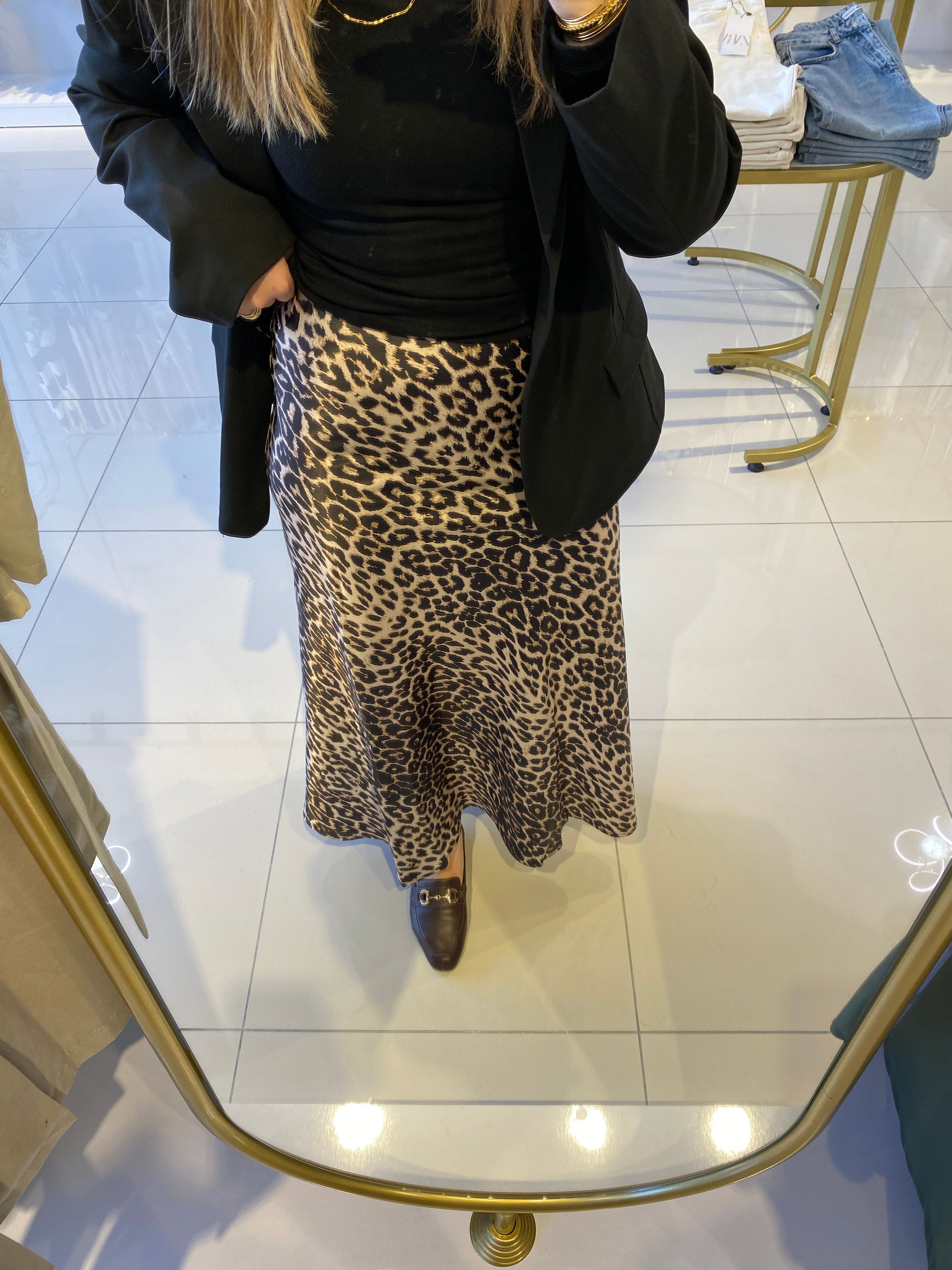 Leopar Desen Saten Etek