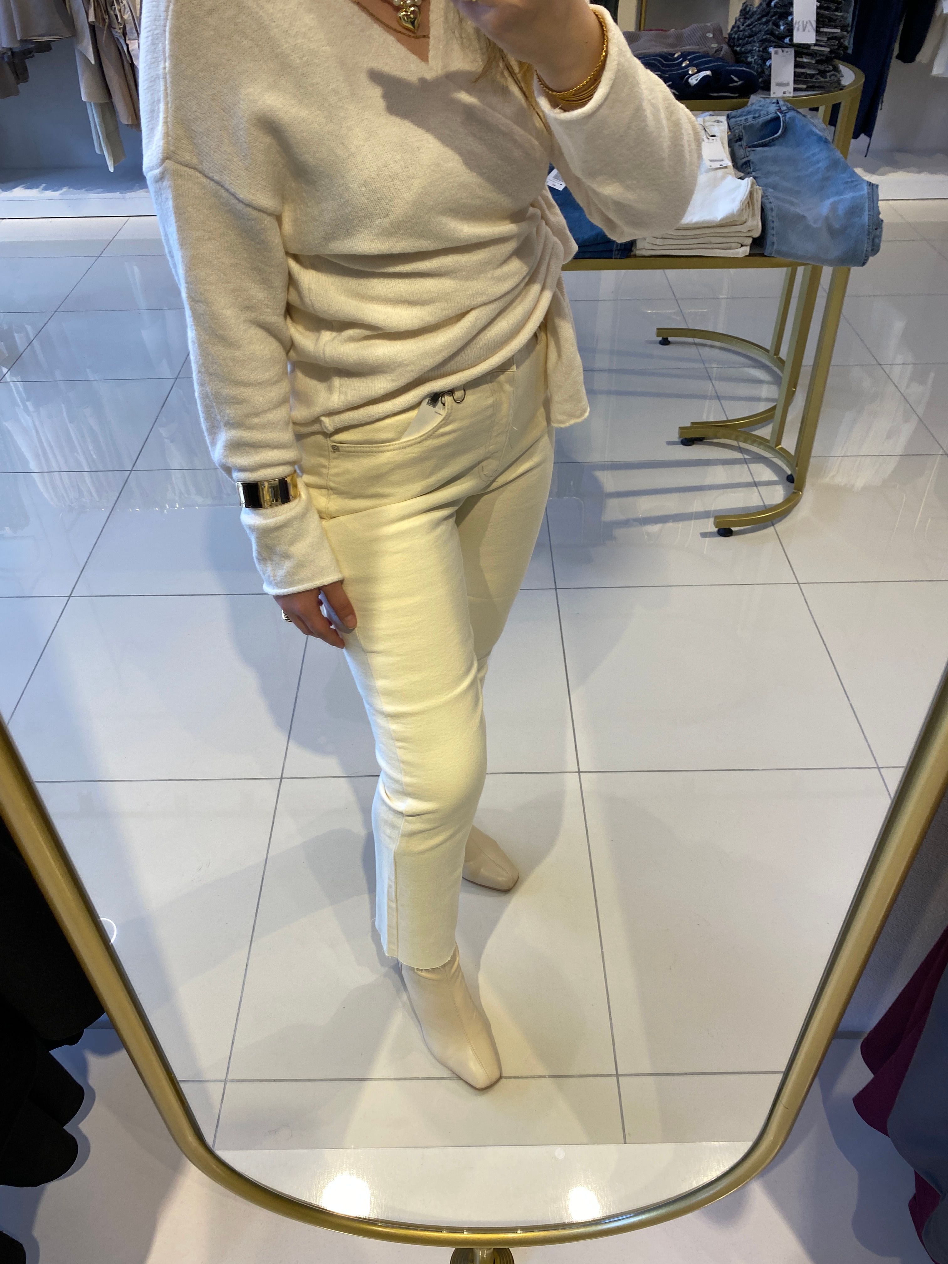 Bej Boyfit Likralı Pantolon 