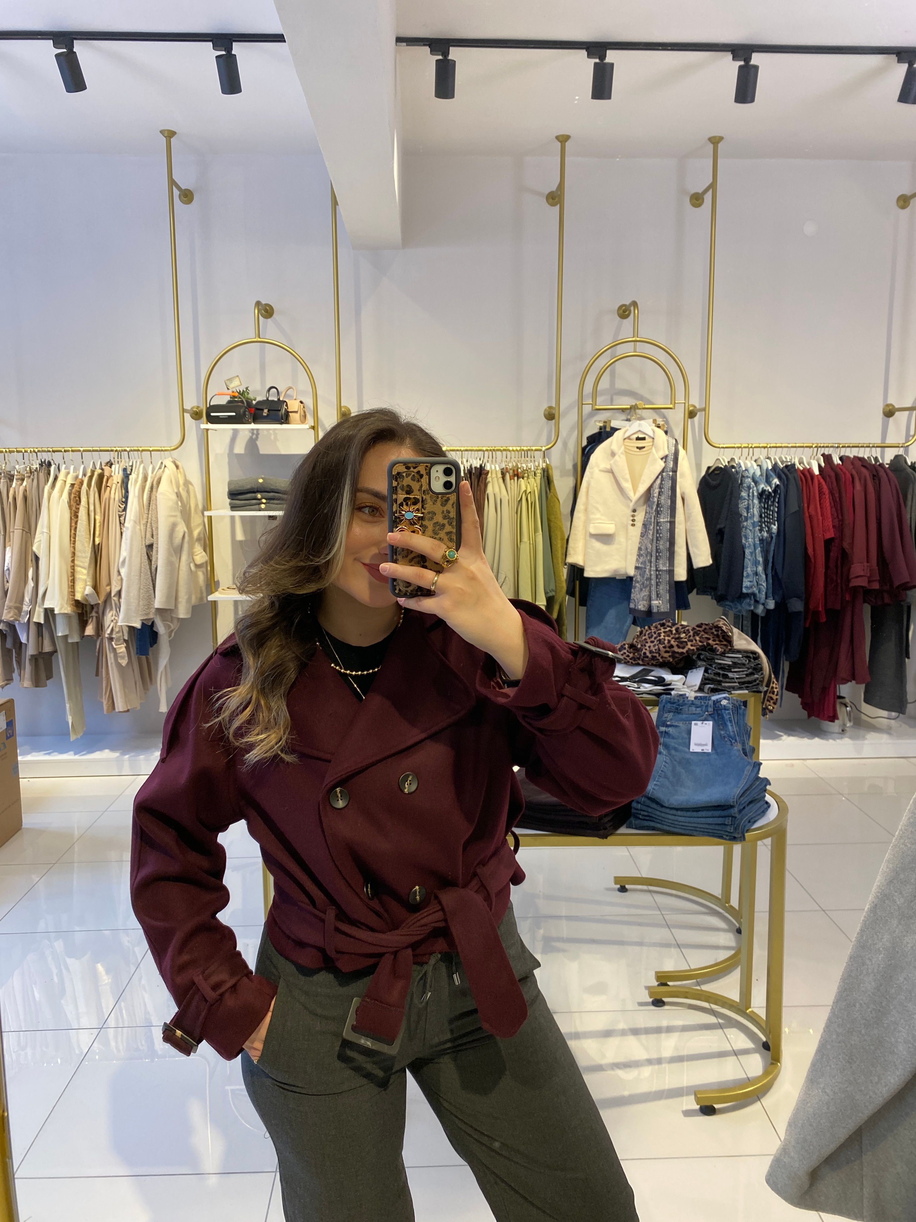 Bordo Kısa Kaşe Kaban 