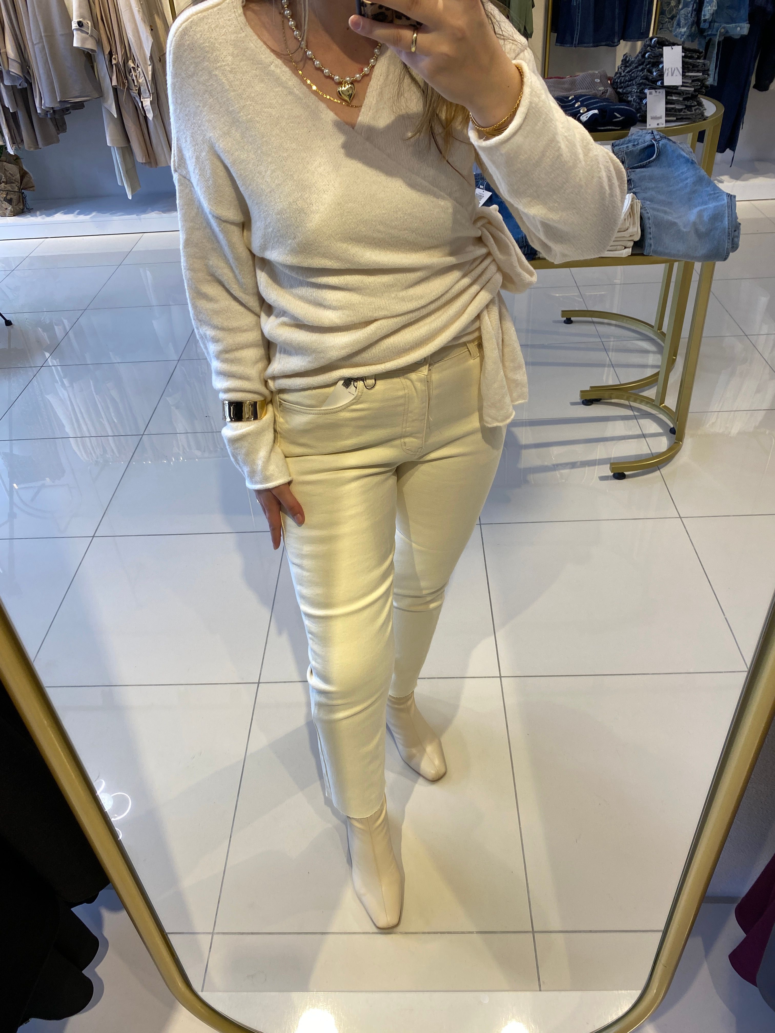 Bej Boyfit Likralı Pantolon 