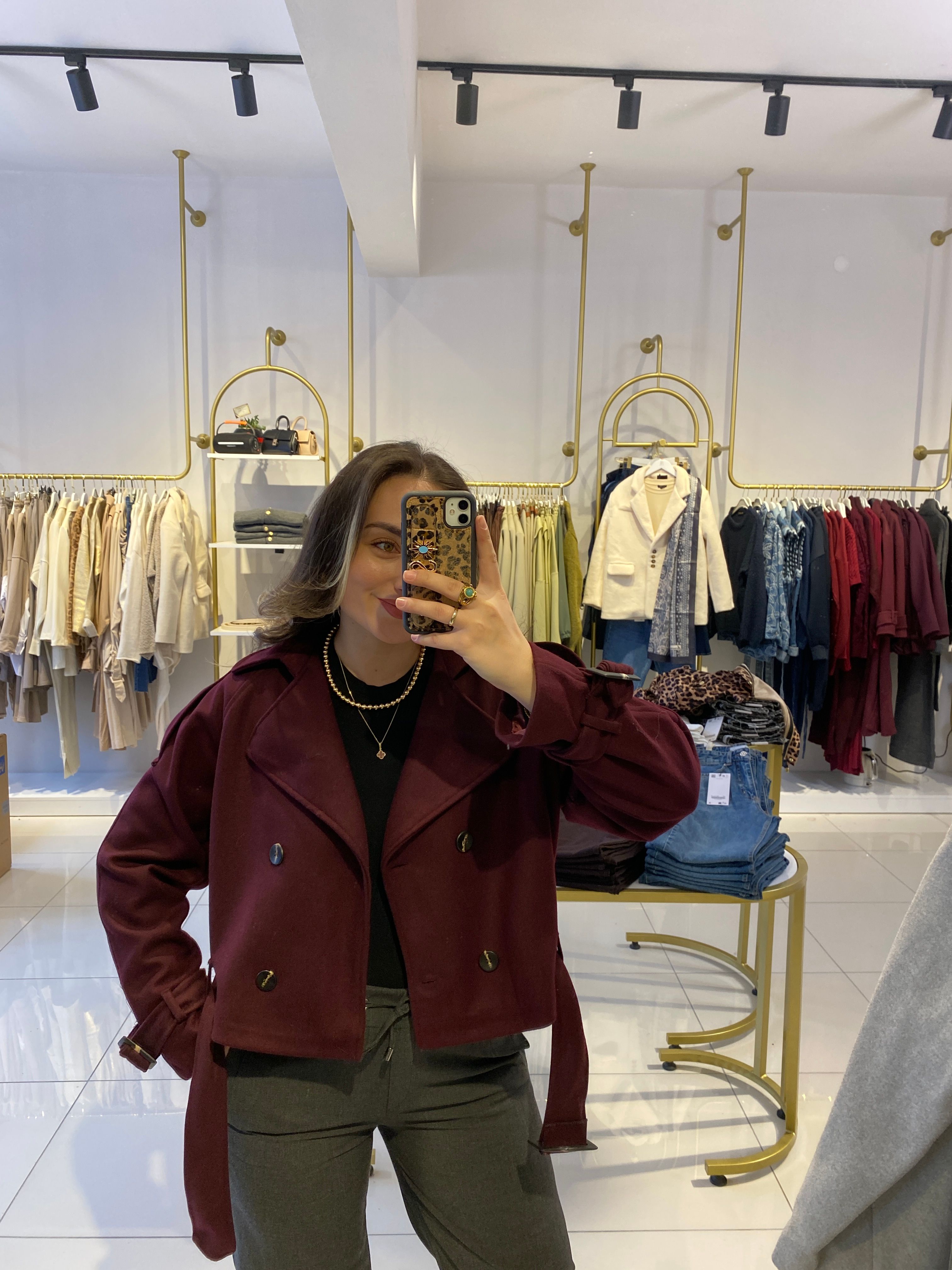 Bordo Kısa Kaşe Kaban 