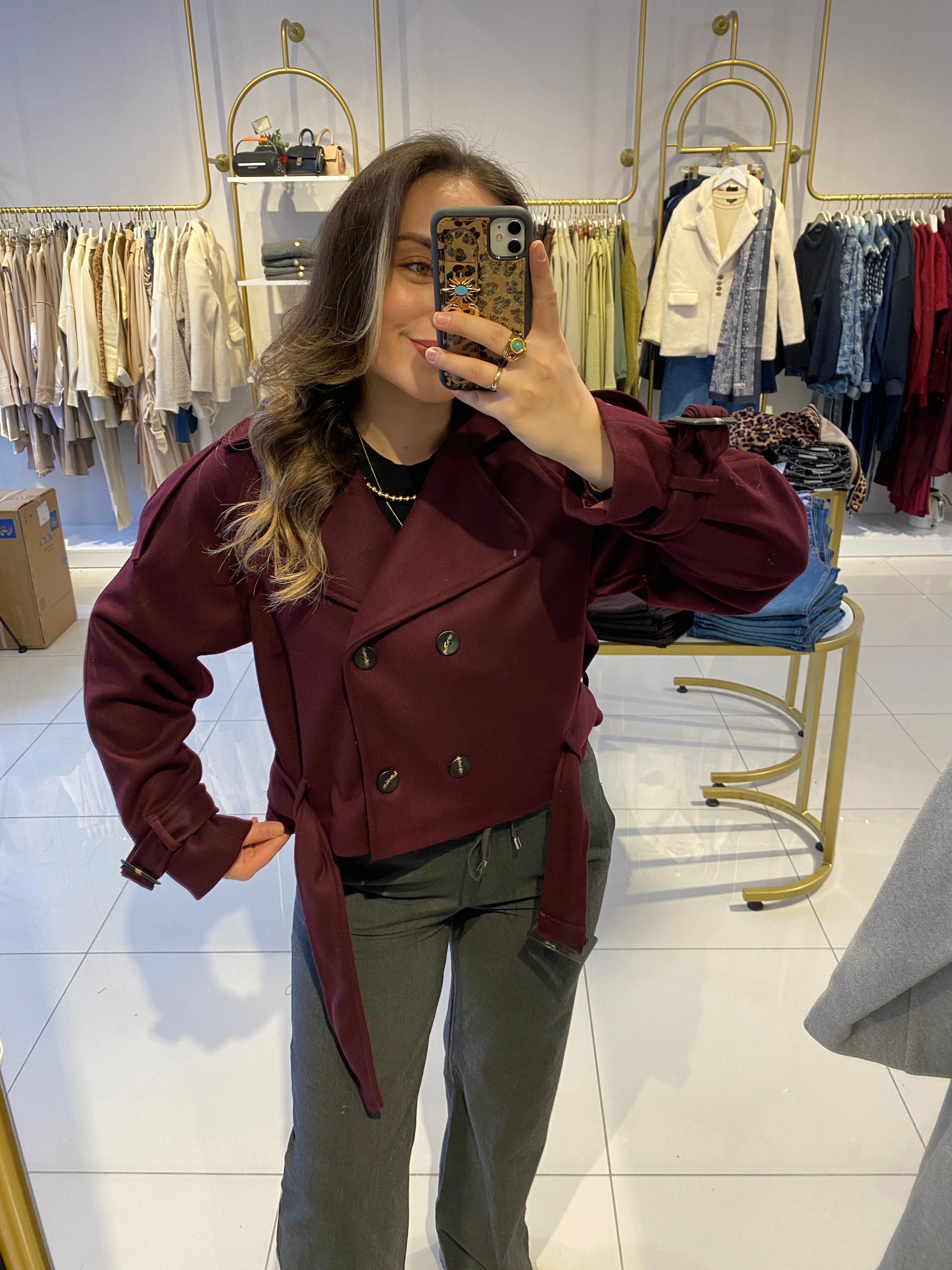 Bordo Kısa Kaşe Kaban 