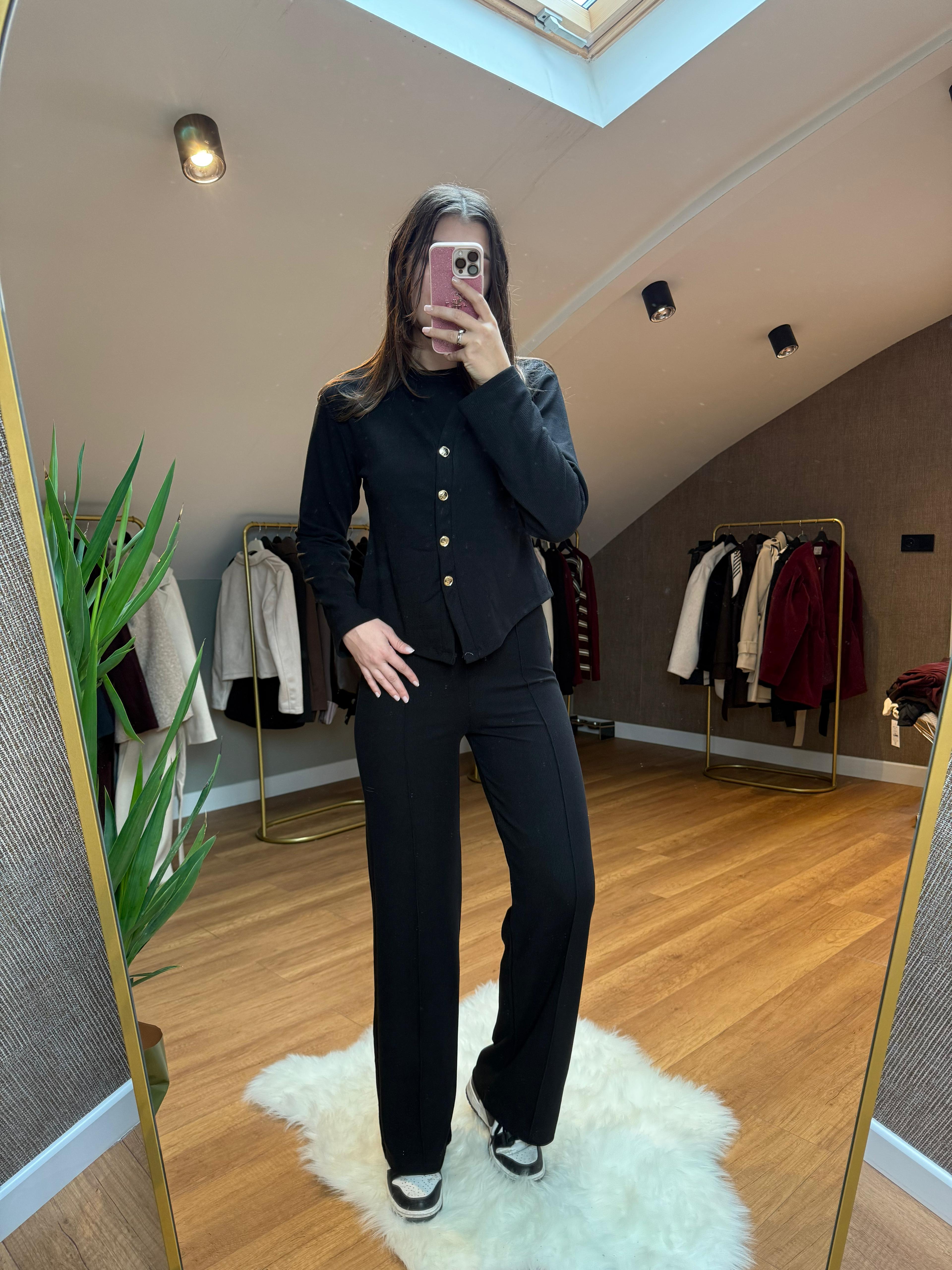 Düğmeli Alt-Üst Hırka Takım - Siyah