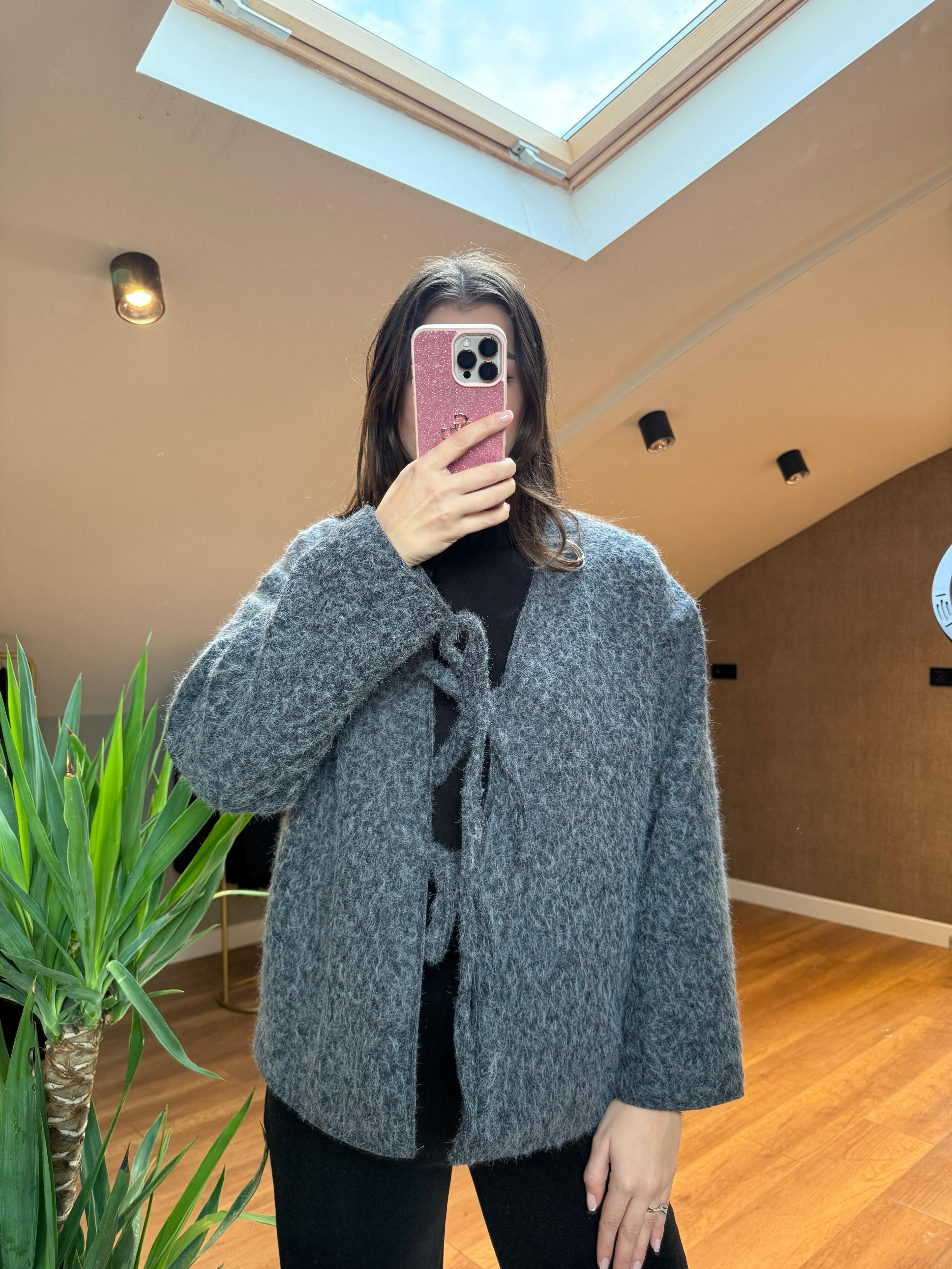 Bağlamalı Kimono Ceket - Gri