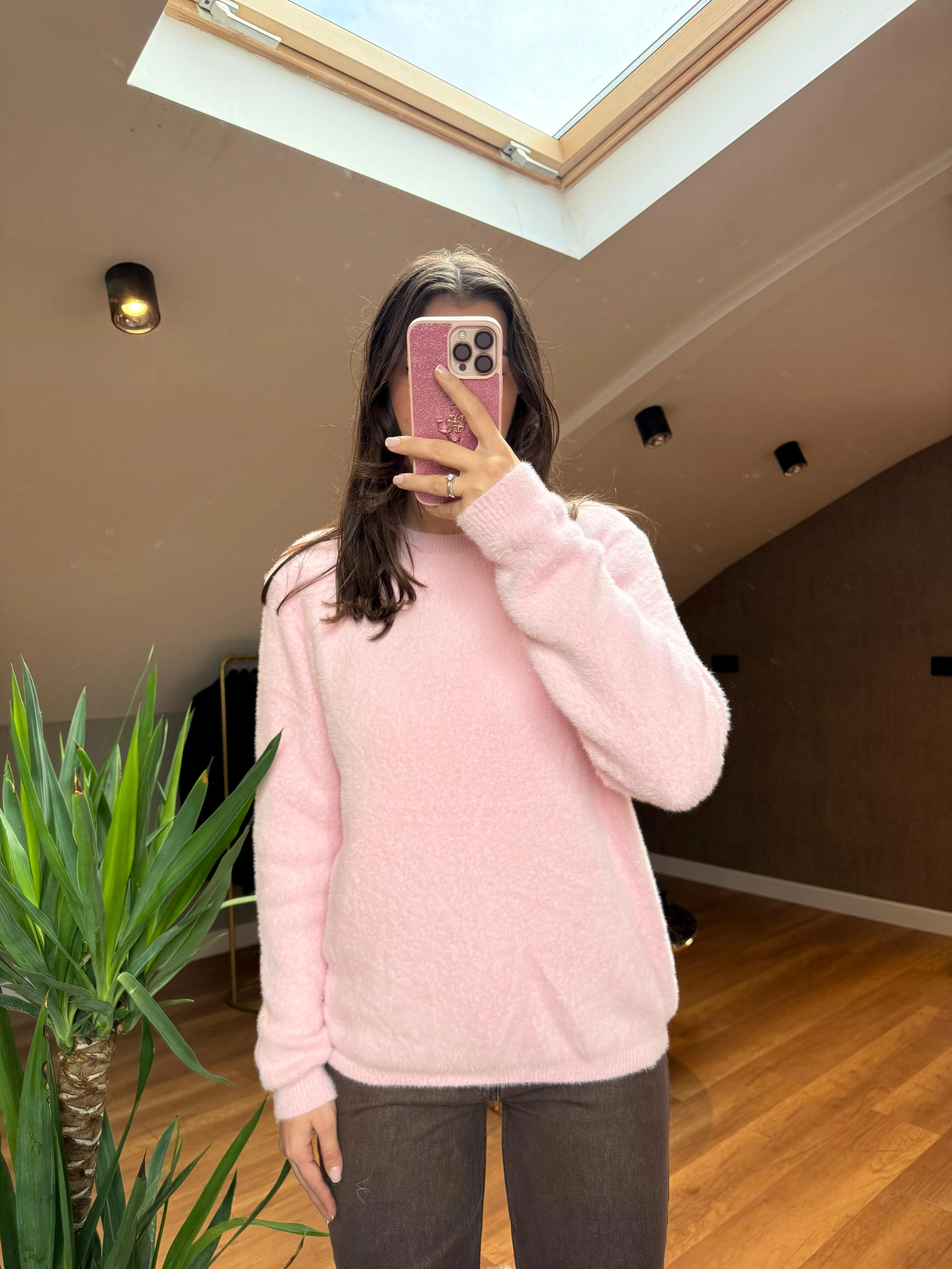 Kısa Sakal Bisiklet Yaka Kazak - Pembe