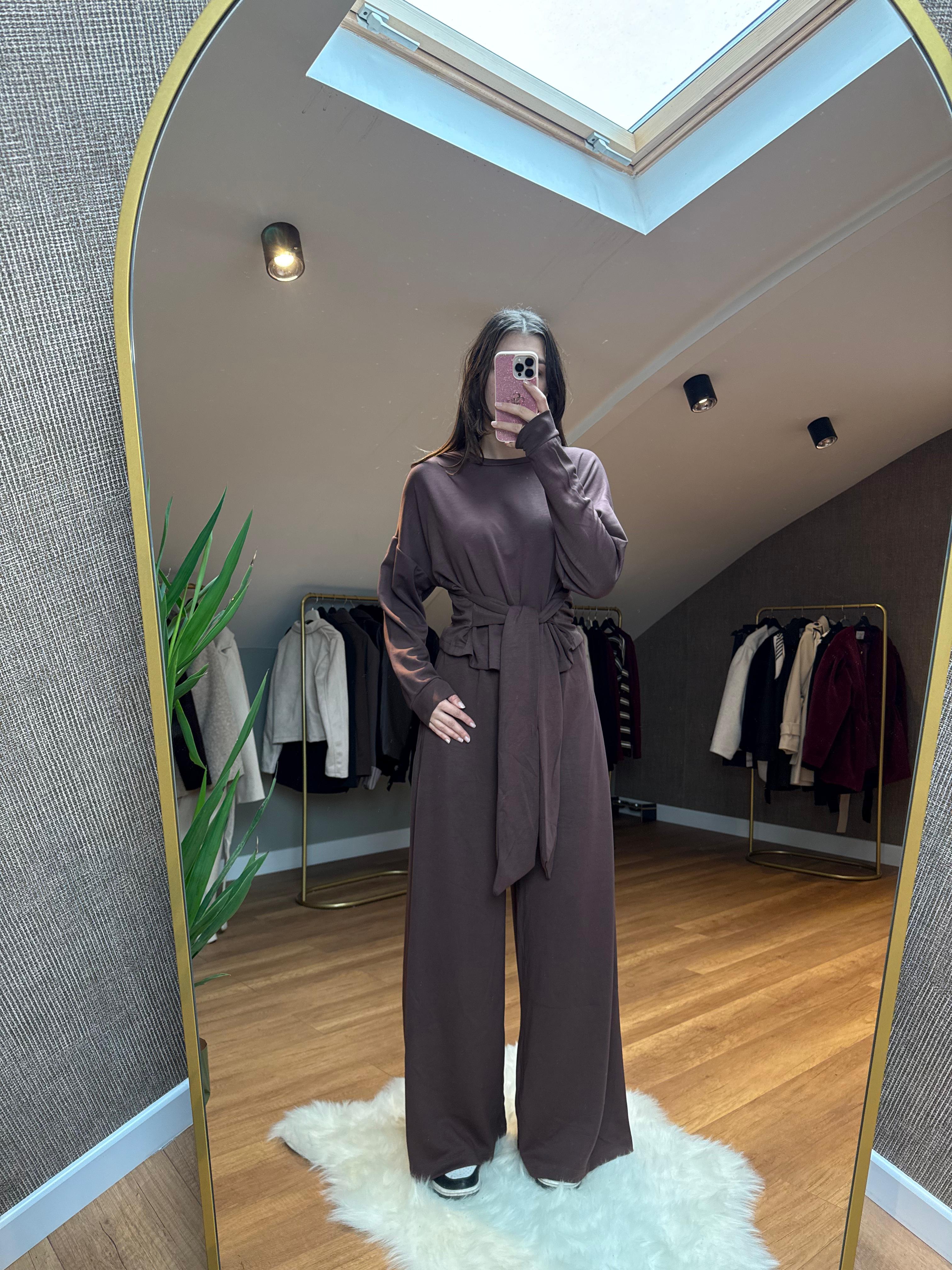 Bağlama Kemerli Alt-Üst Takım - Kahverengi