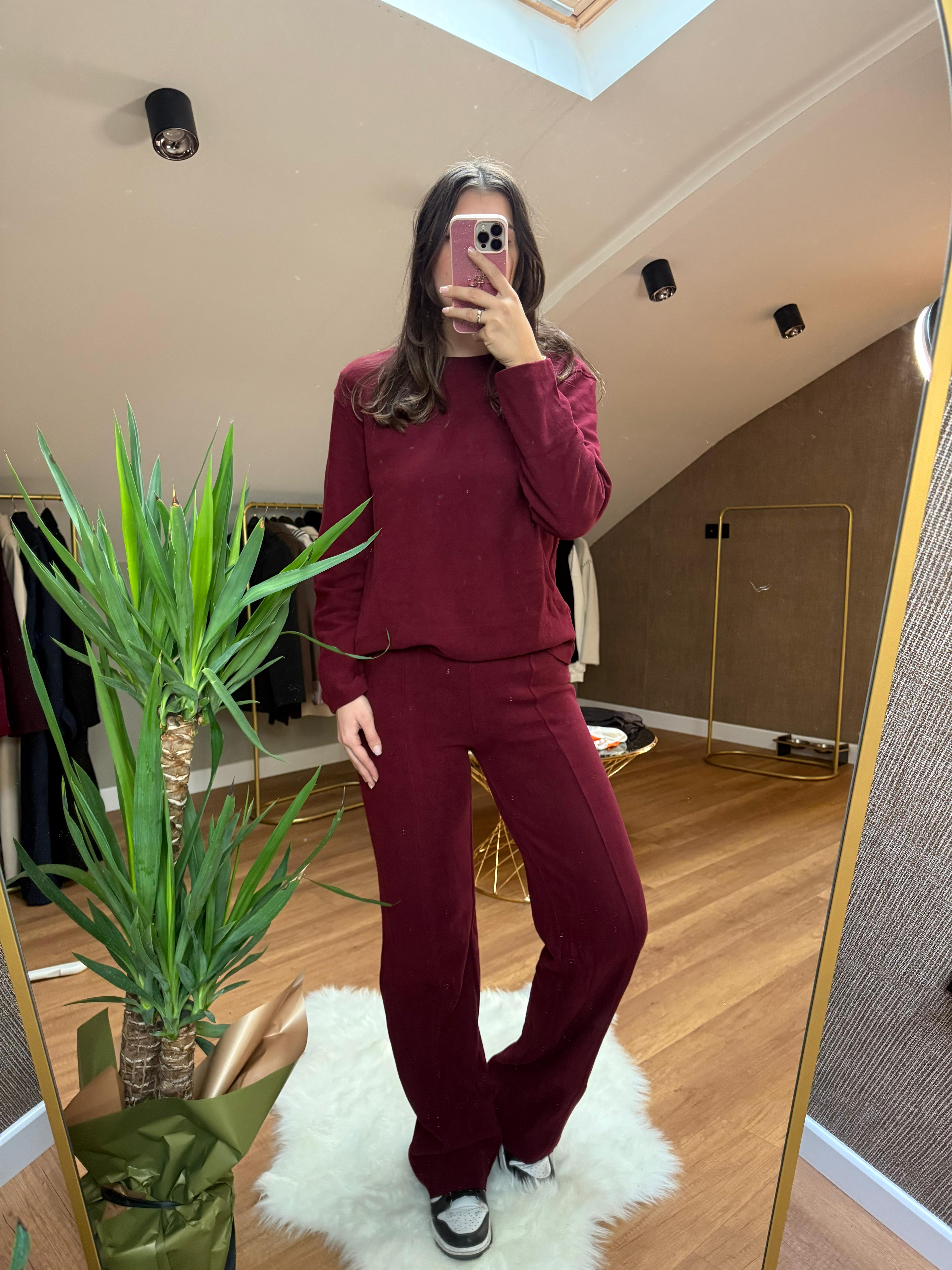 Süet Alt-Üst Takım - Bordo