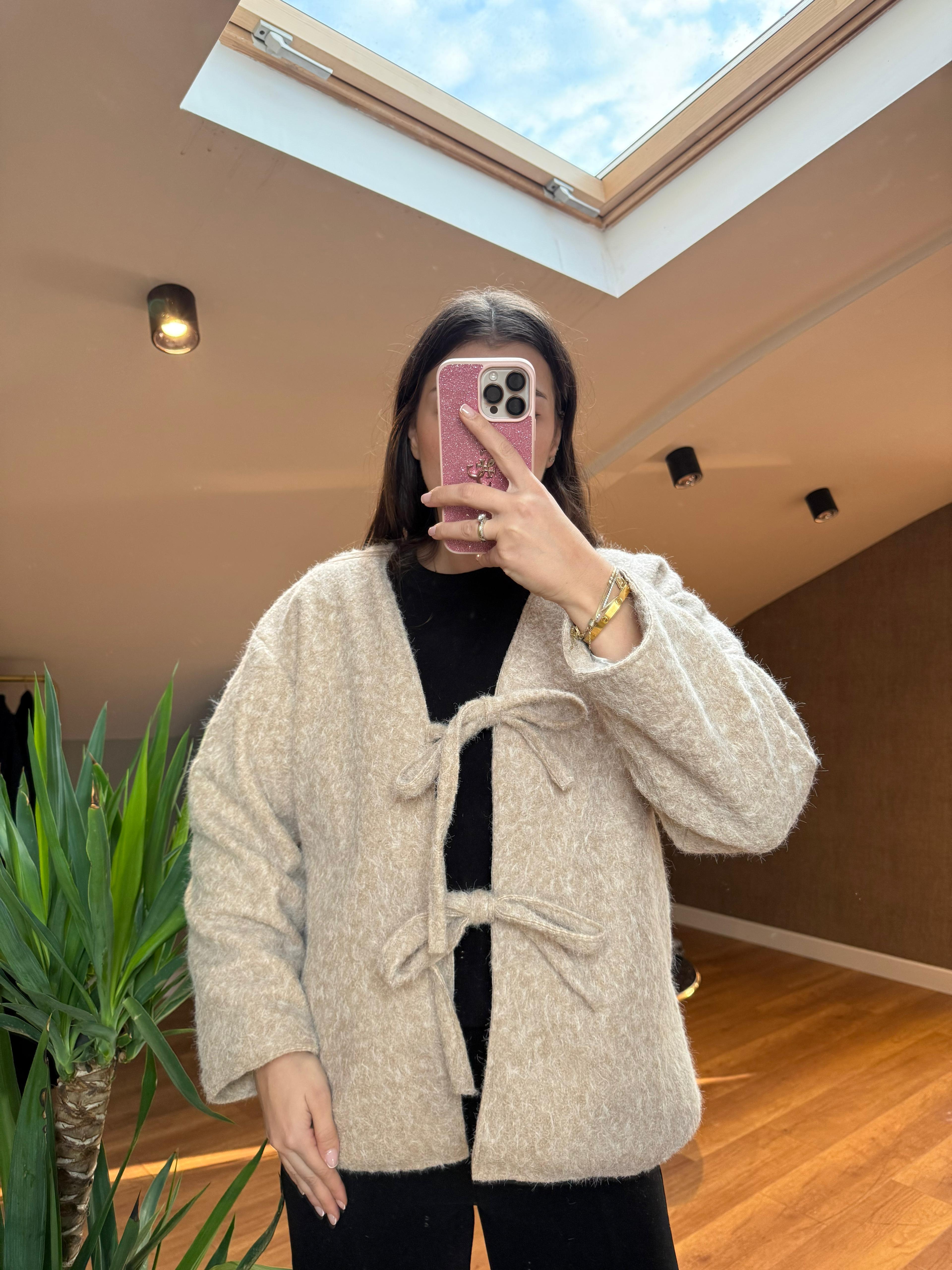 Bağlamalı Kimono Ceket - Krem