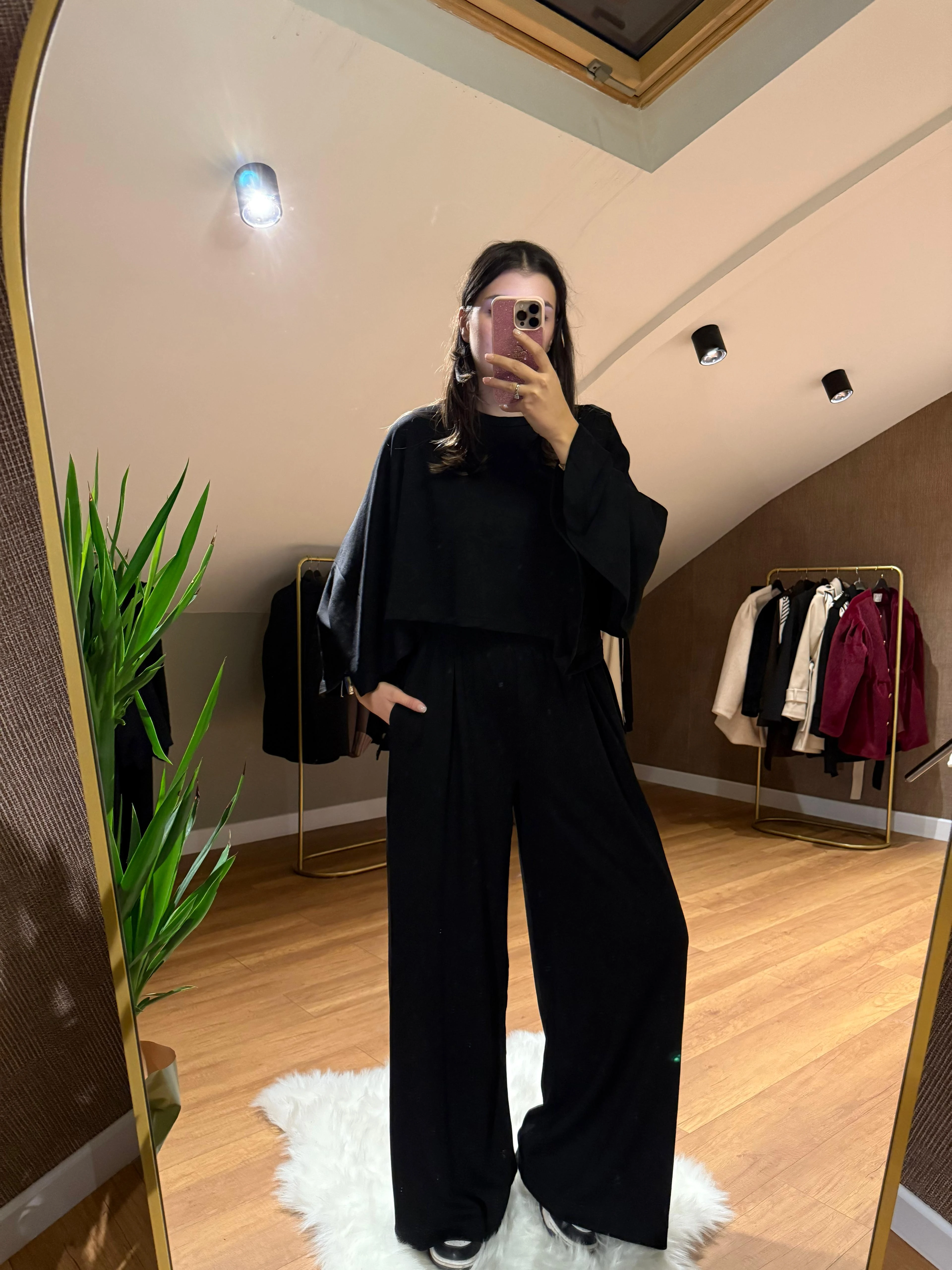 Yarasa Kollu Alt-Üst Takım  - Siyah