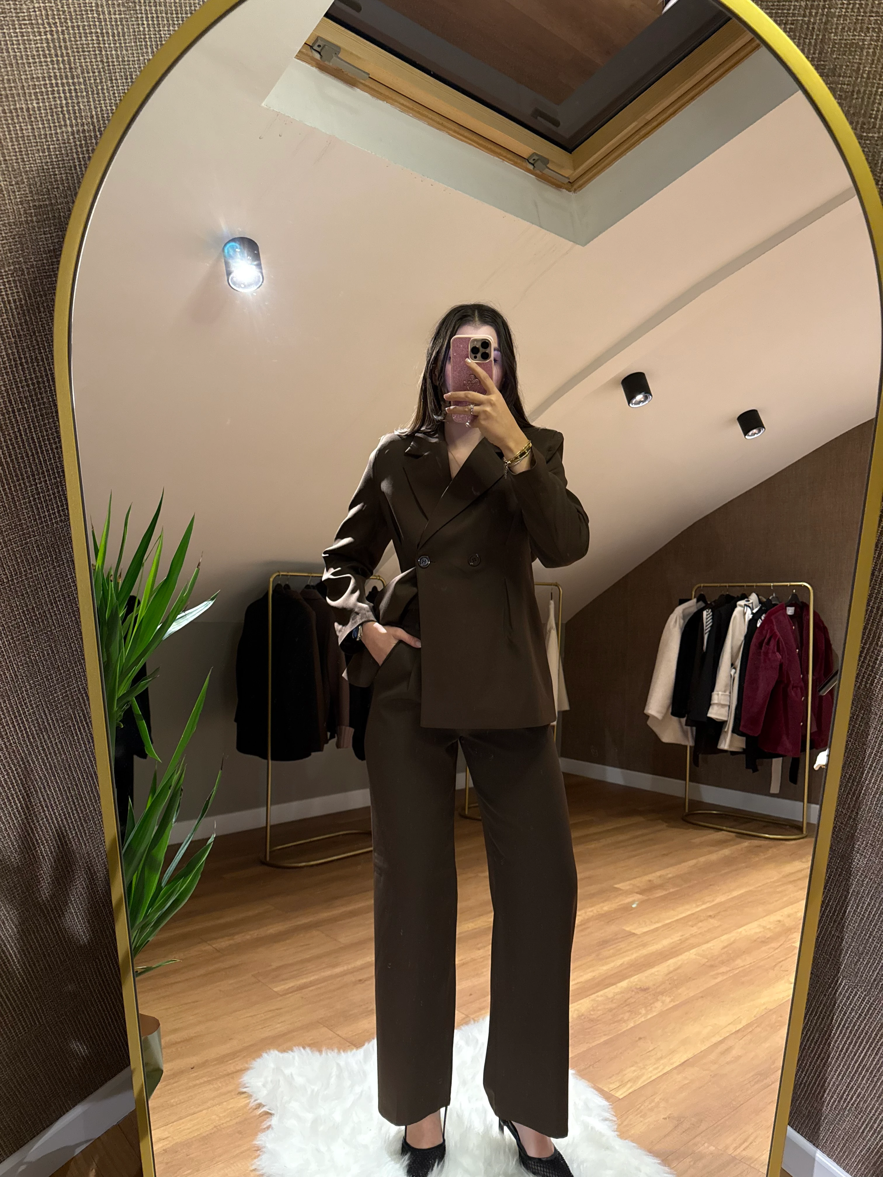 Fitted Blazer Takım - Kahverengi