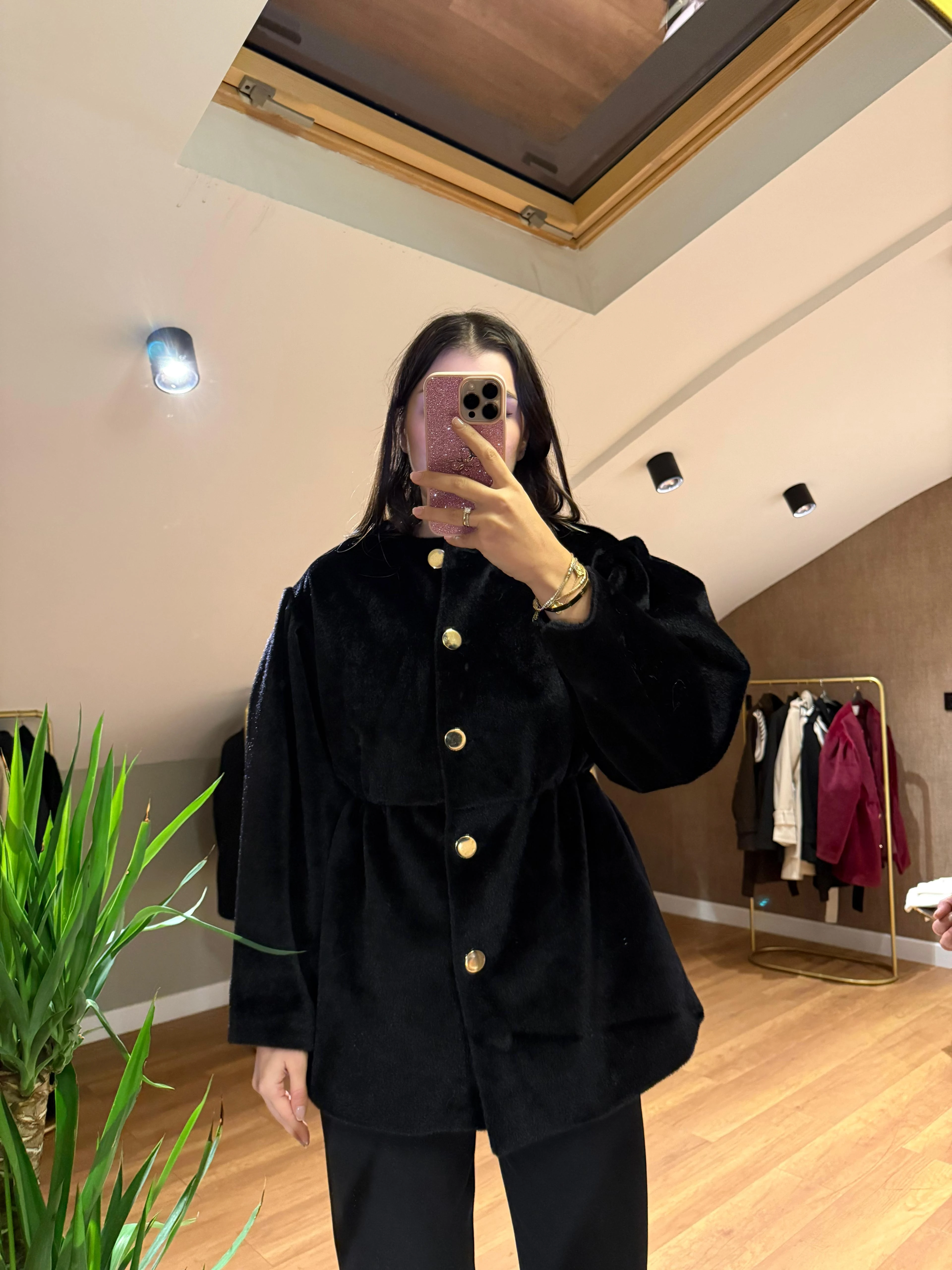 Tay Tüyü Ceket - Siyah