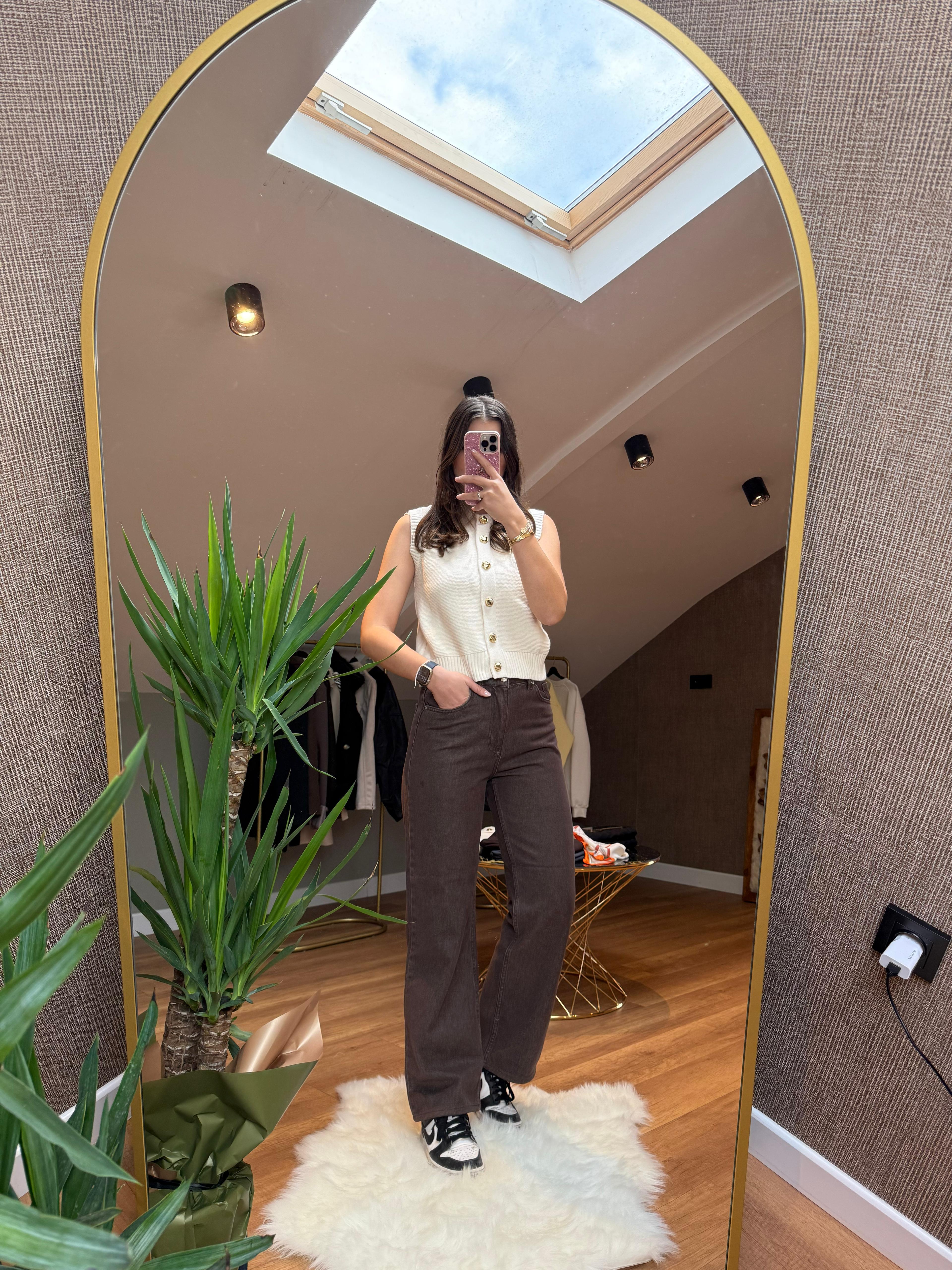 Yüksek Bel Kahverengi Jean  - Kahverengi